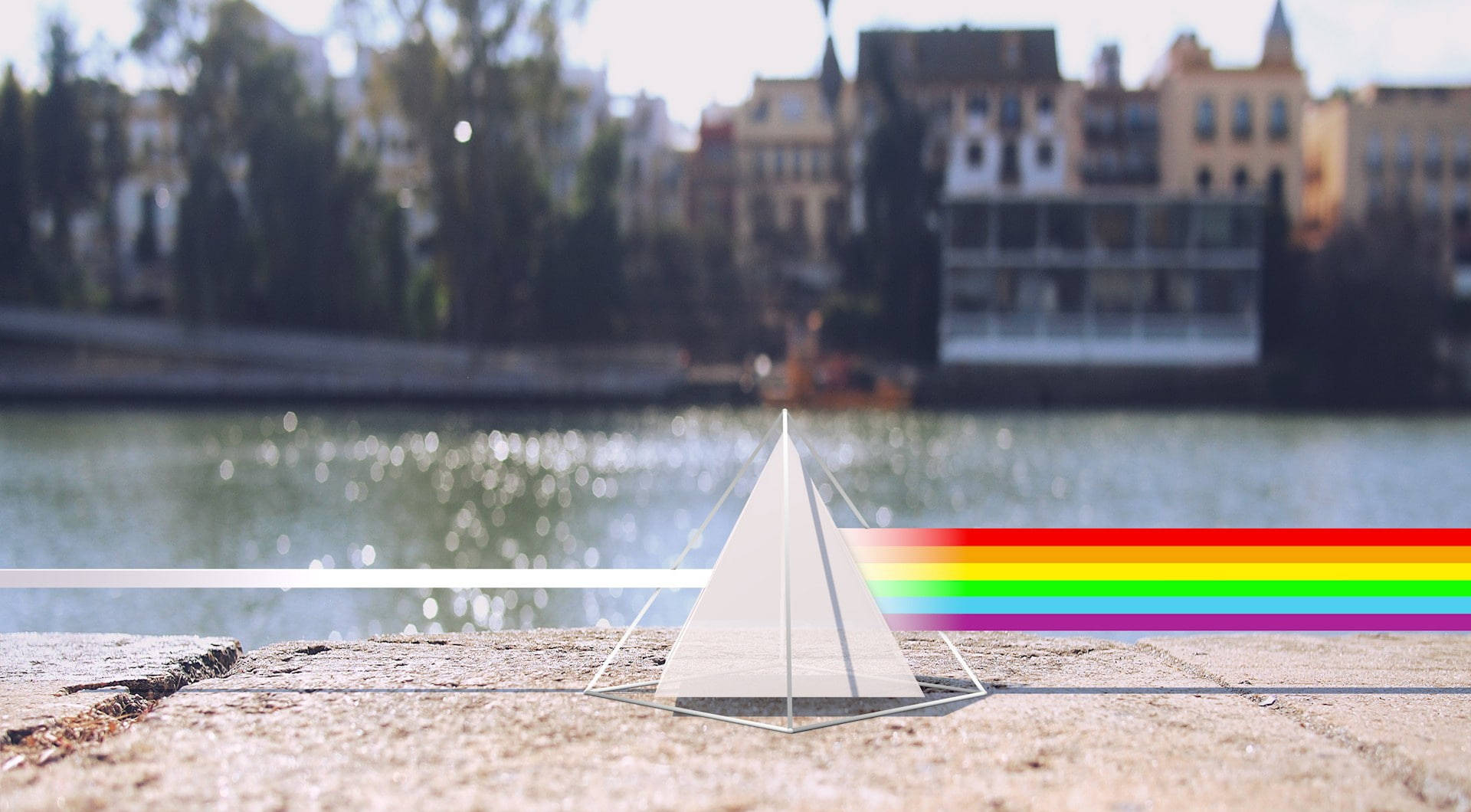 triangular prism, glass prism, sunlight, Full HD Desktop Wallpaper