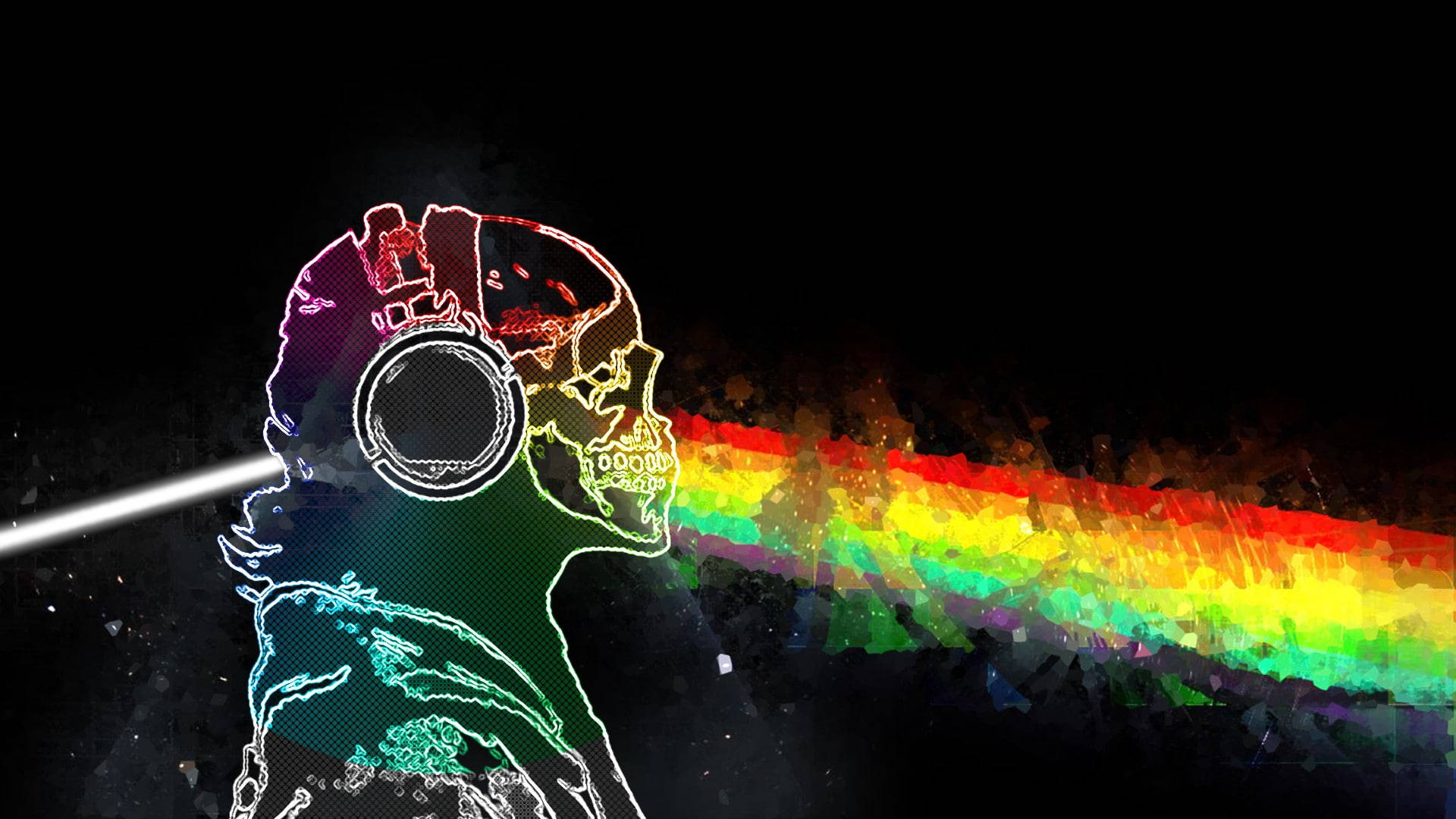 skeleton, rainbow prism, rainbow beam, Full HD Desktop Wallpaper