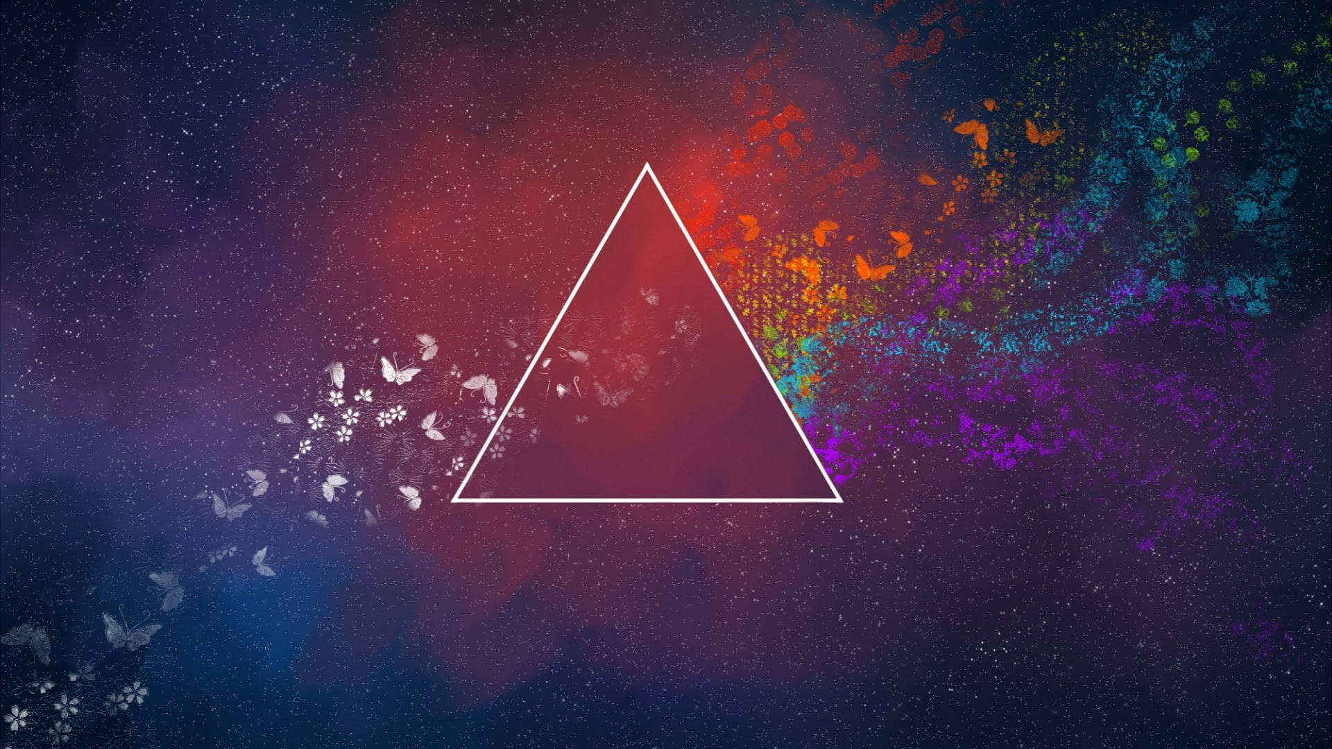 colorful prism butterfly, glowing white triangle, cosmic nebula, Full HD Desktop Wallpaper