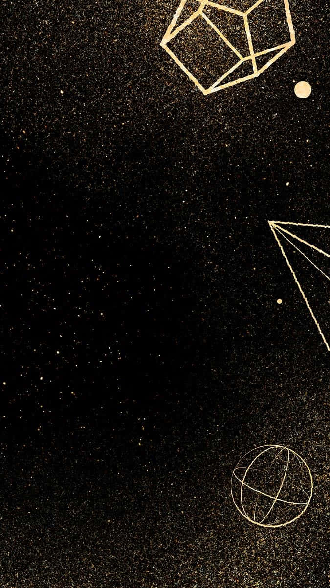 black cosmic background, glittering black, golden geometric shapes, SD Phone Wallpaper
