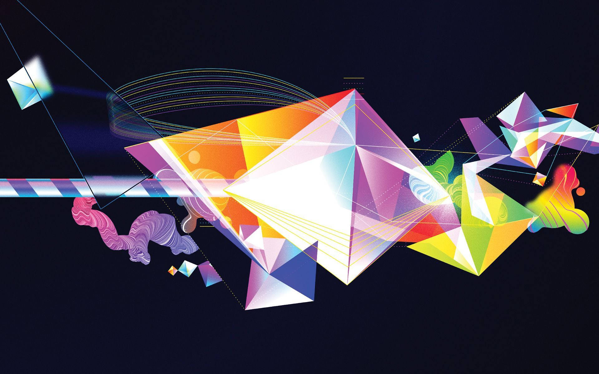 multicolored prism gem, geometric shapes, glowing lines, Full HD Desktop Wallpaper