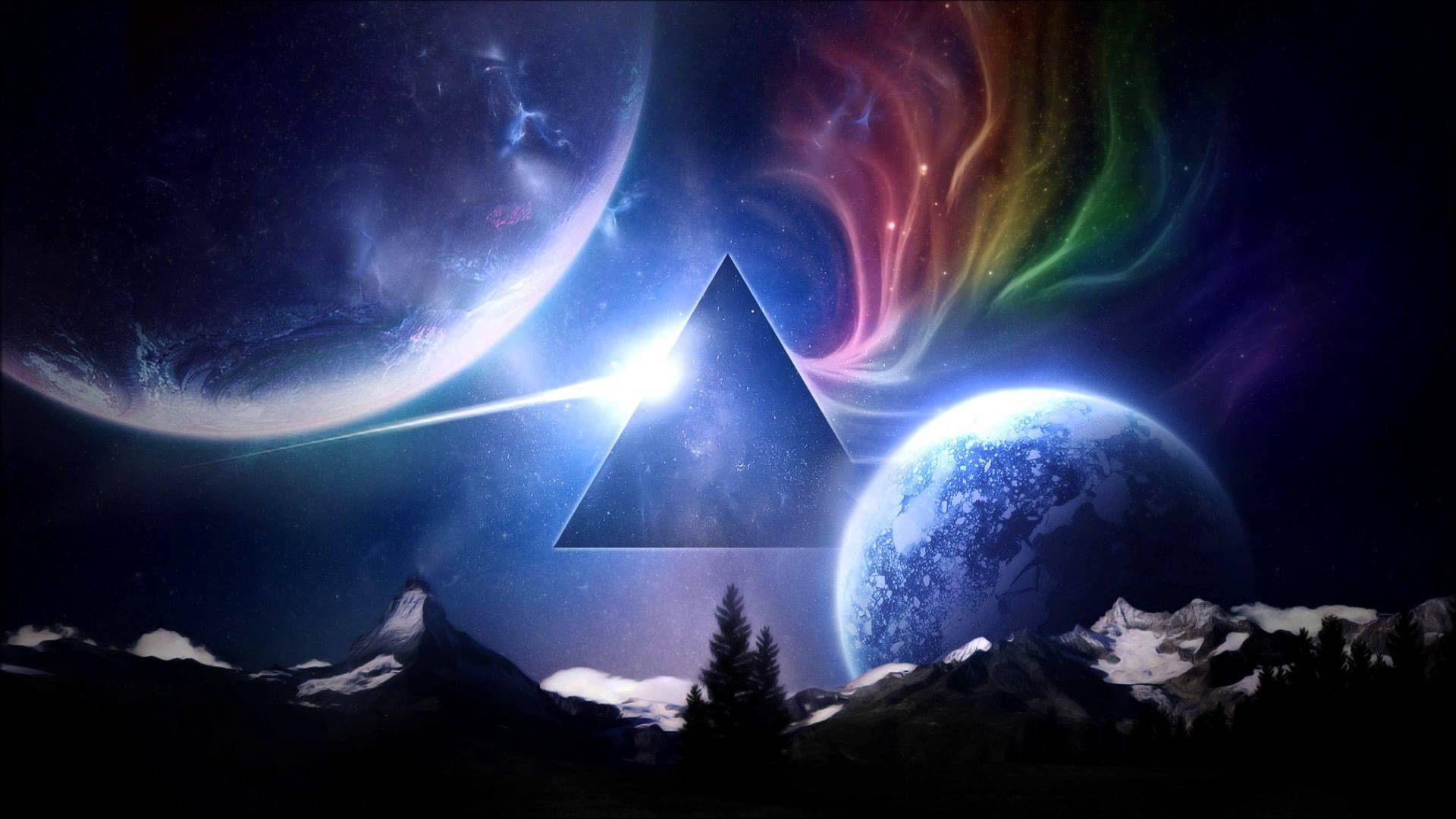 rainbow prism, glowing pyramid, cosmic nebula, Full HD Desktop Wallpaper