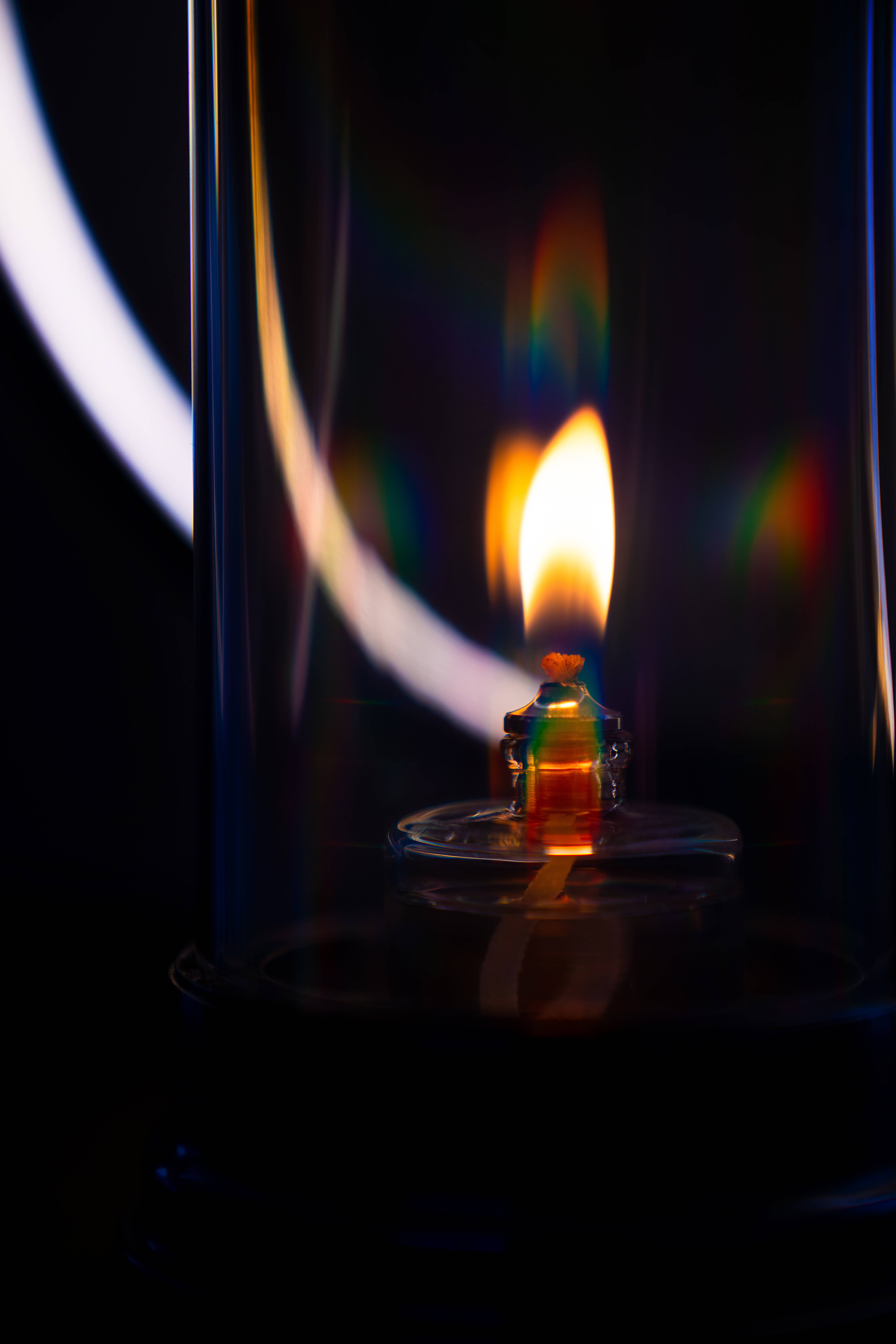 Prism Lit Candles, glass lantern, flame, 8K Phone Wallpaper