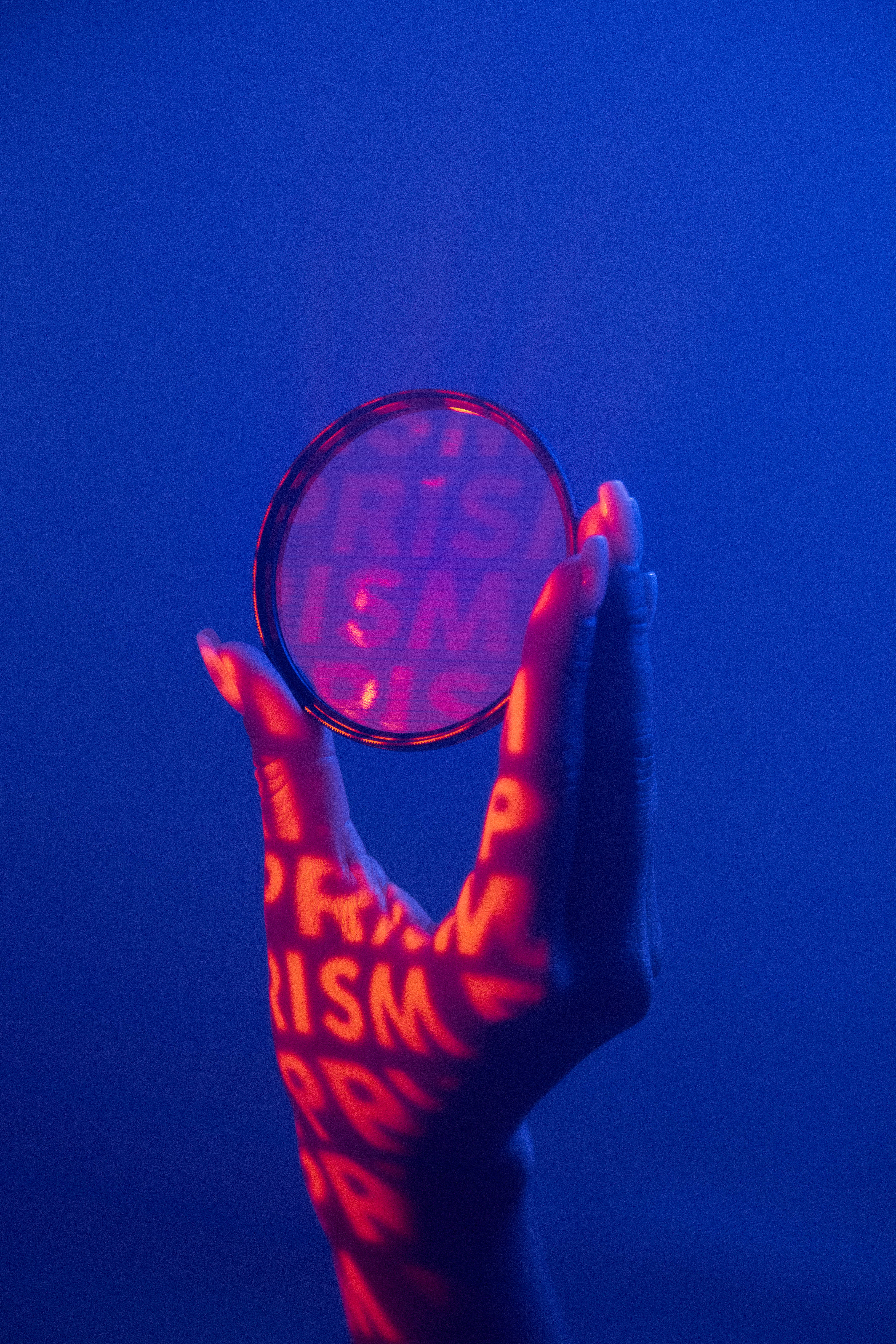 red prism, circular prism, glowing red PRISM text, 5K Phone Wallpaper