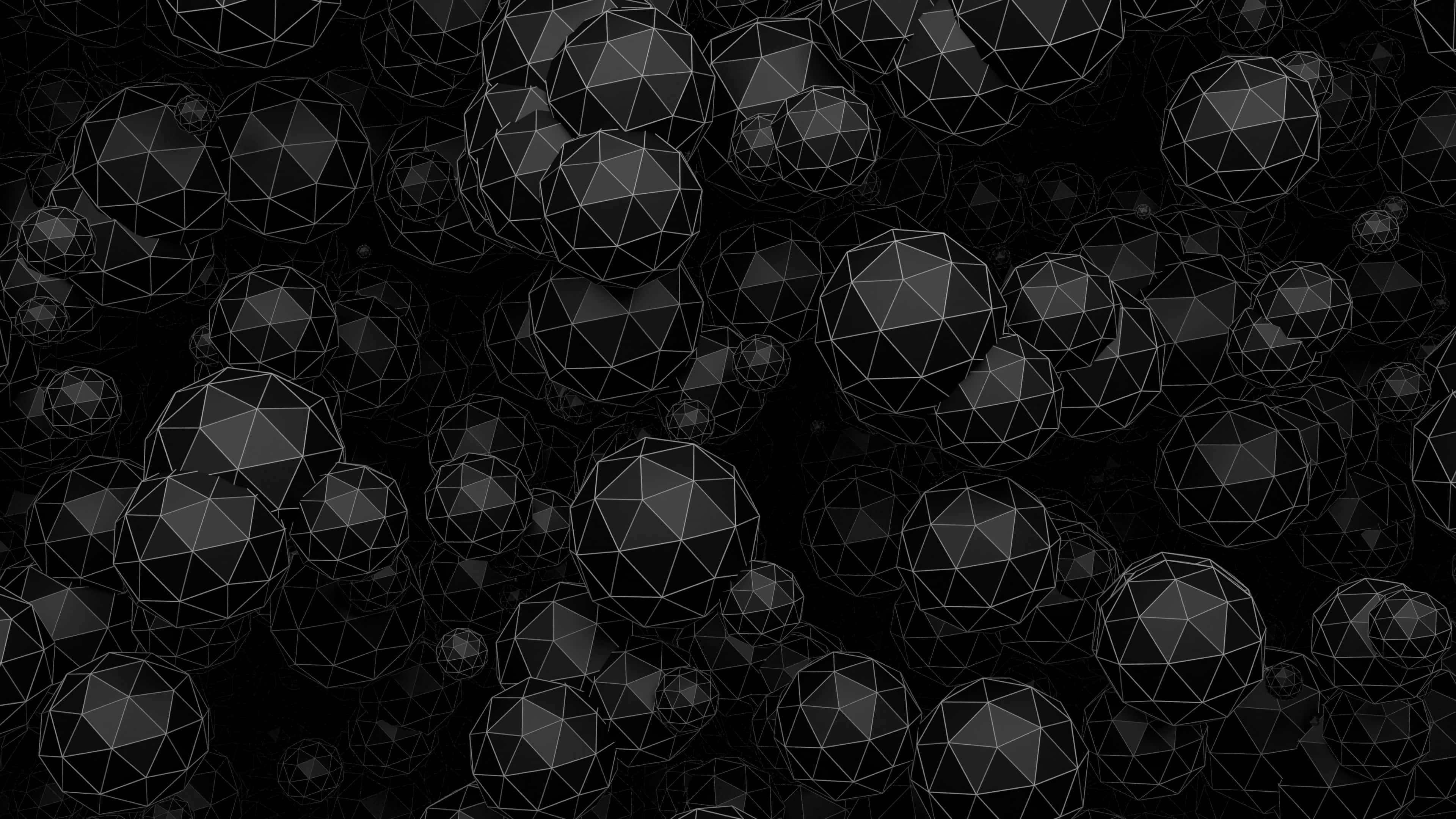 multifaceted prism spheres, grayscale, dark background, 4K Desktop Wallpaper