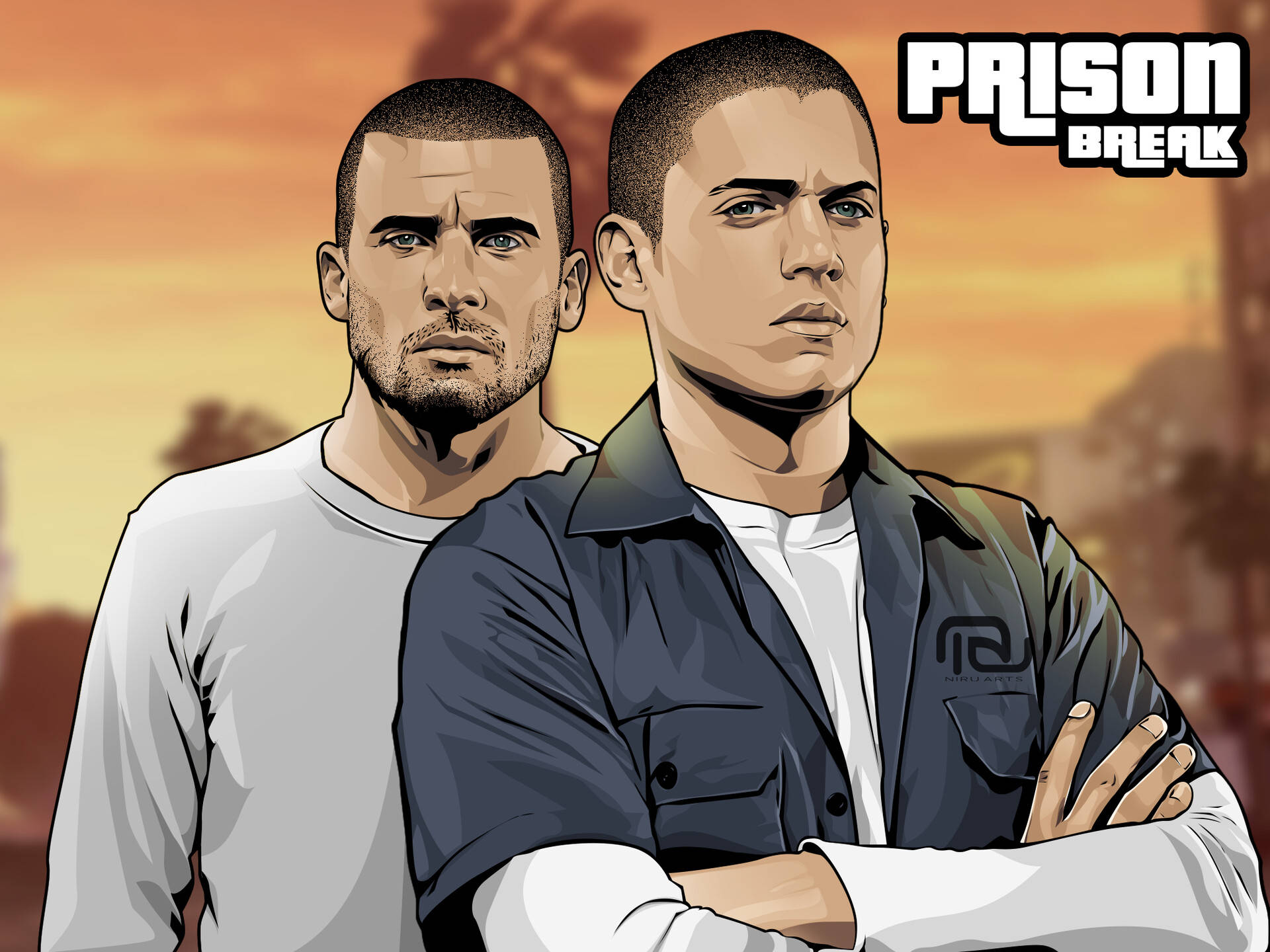 Prison Break, prison uniforms, fiery sunset, Full HD Desktop Wallpaper