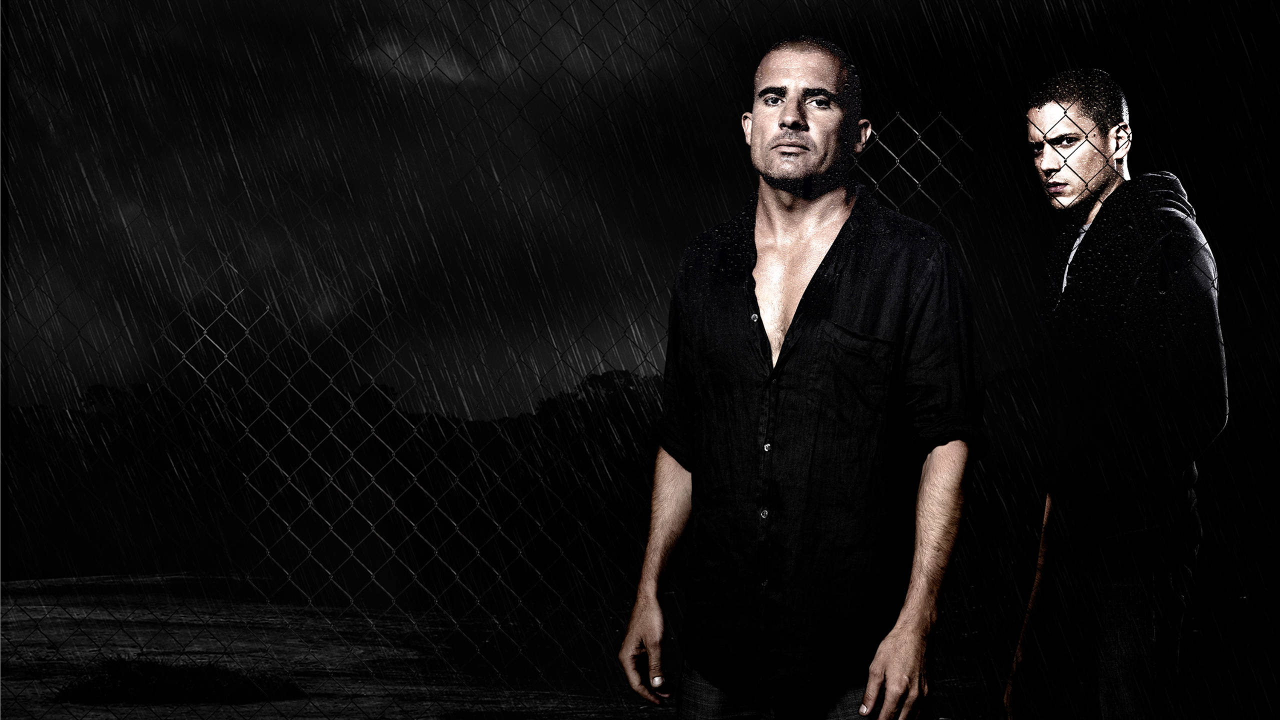 Prison Break, chain-link fence, heavy rain, 2K Desktop Wallpaper