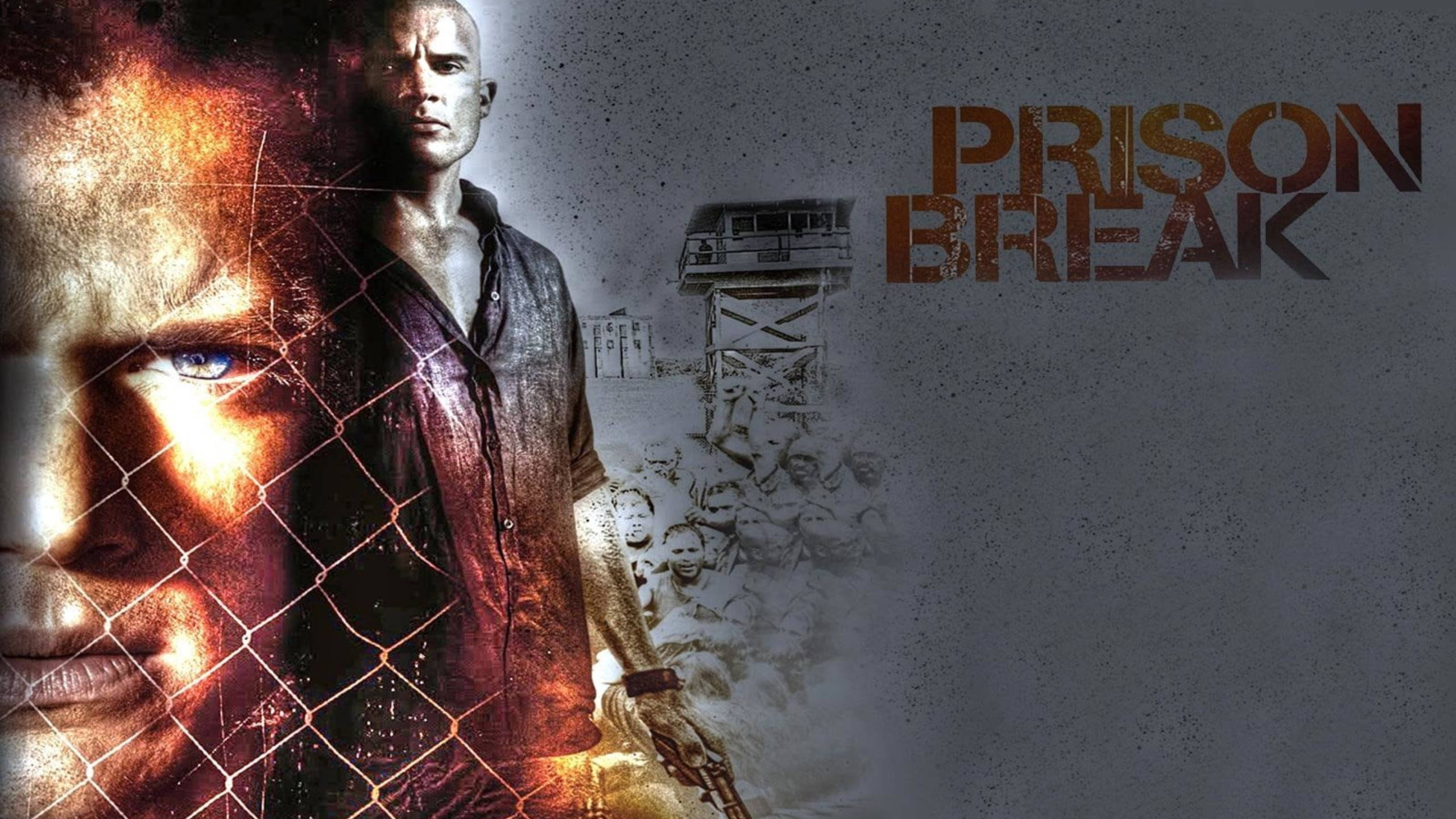 Prison Break, chain-link fence, fiery orange light, 2K Desktop Wallpaper