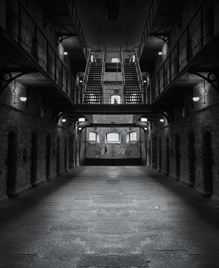 prison, prison yard, stone floors, SD Phone Wallpaper