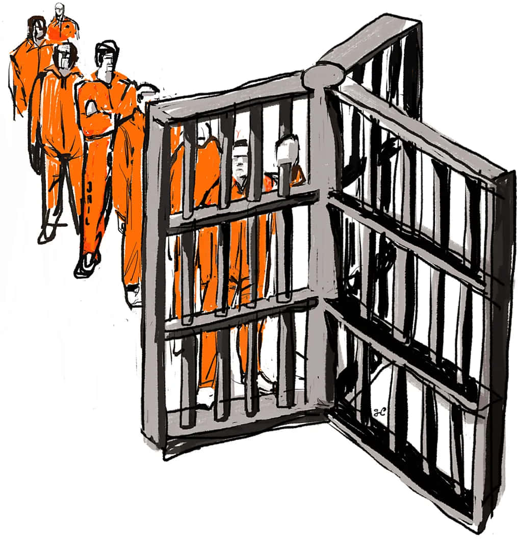 Prison, orange jumpsuits, jail cell gate, SD Phone Wallpaper