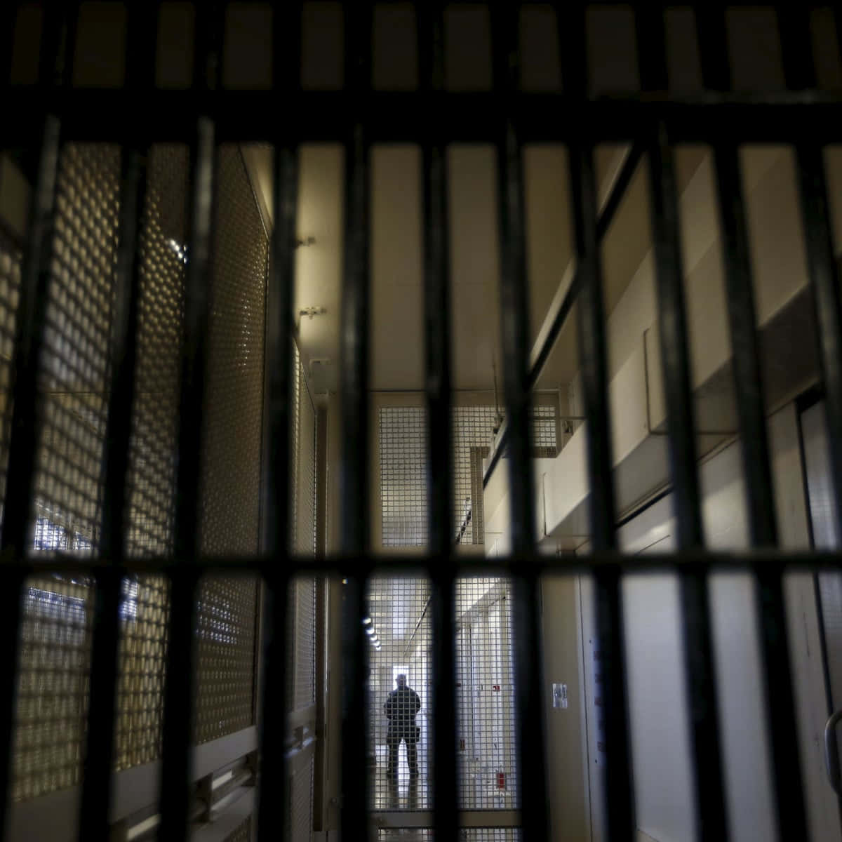 Prison, dimly lit prison corridor, heavy metal bars, SD Desktop Wallpaper