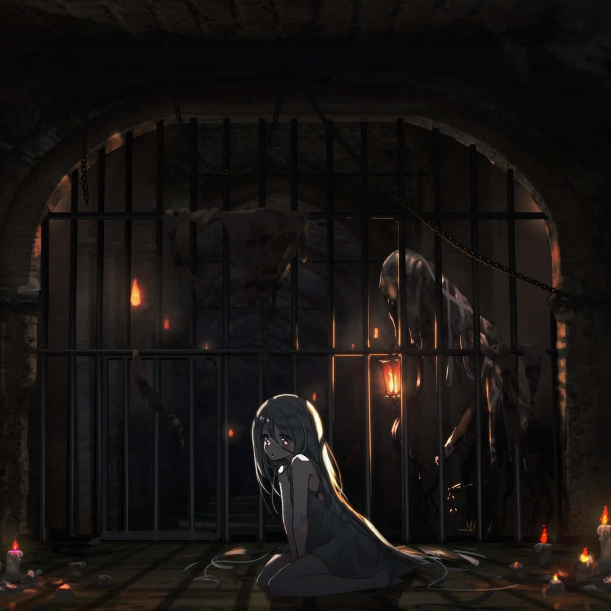 anime prison, dungeon, iron bars, SD Desktop Wallpaper