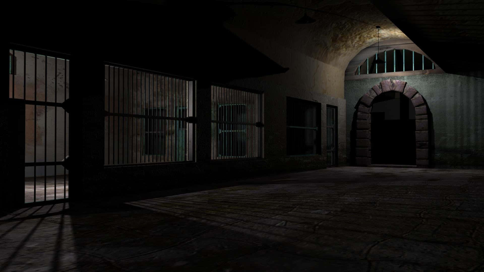 Prison, abandoned prison corridor, barred windows, Full HD Desktop Wallpaper