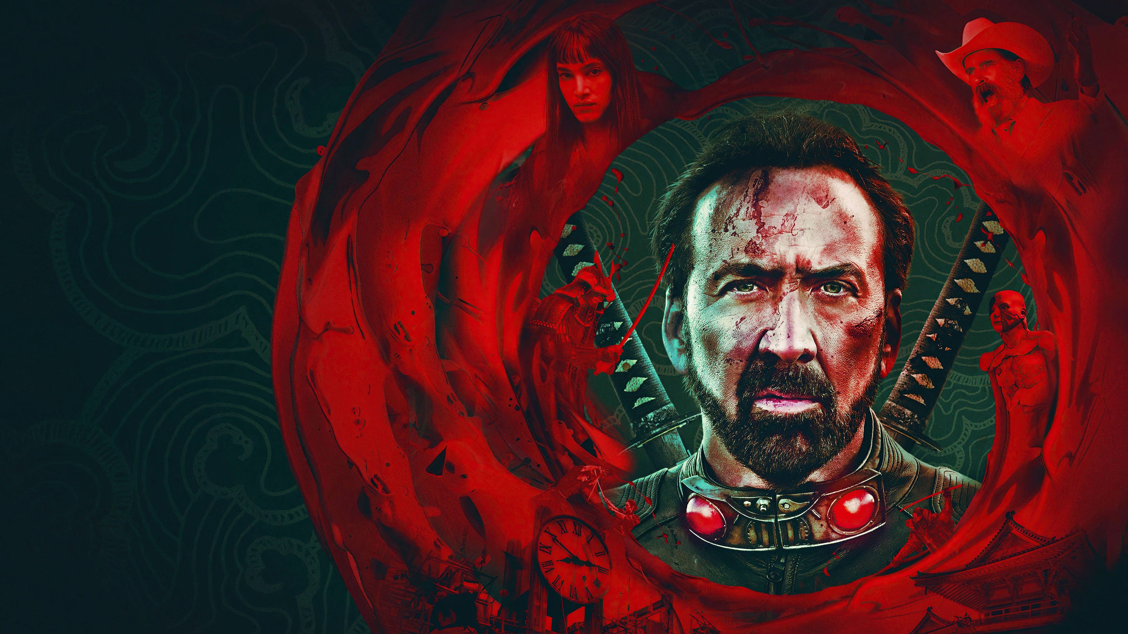 Prisoners of the ghostland, hero portrait, swirling red energy, 4K Desktop Wallpaper