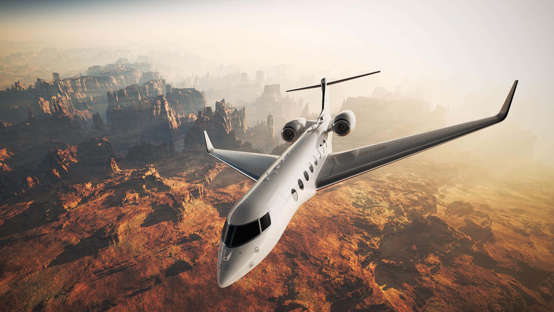 private jet, white, desert canyon, Full HD Desktop Wallpaper