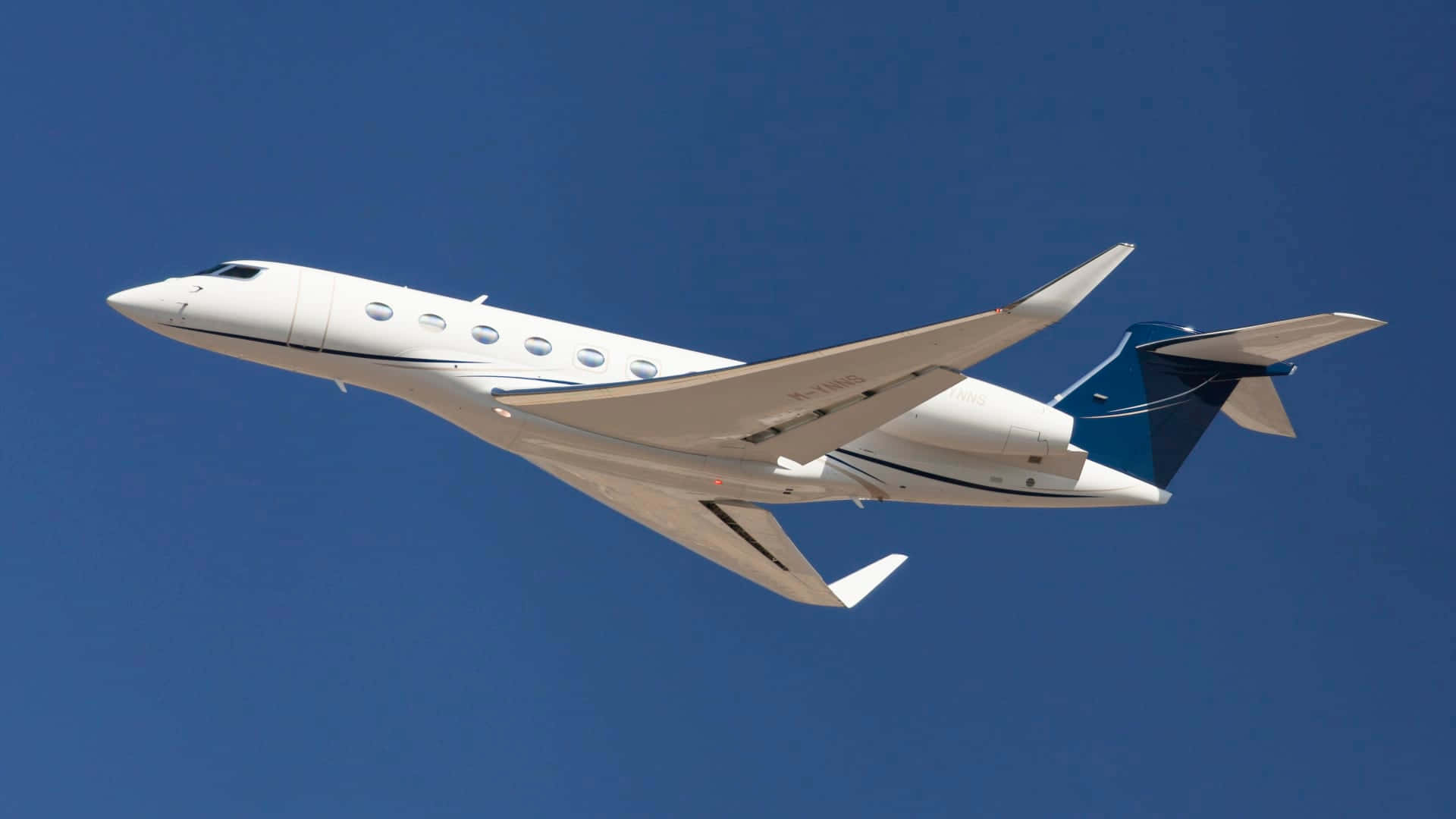 private jet, sleek white, blue tail accents, Full HD Desktop Wallpaper