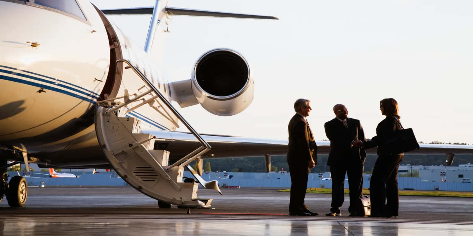 private jet, tarmac, dawn, HD Desktop Wallpaper