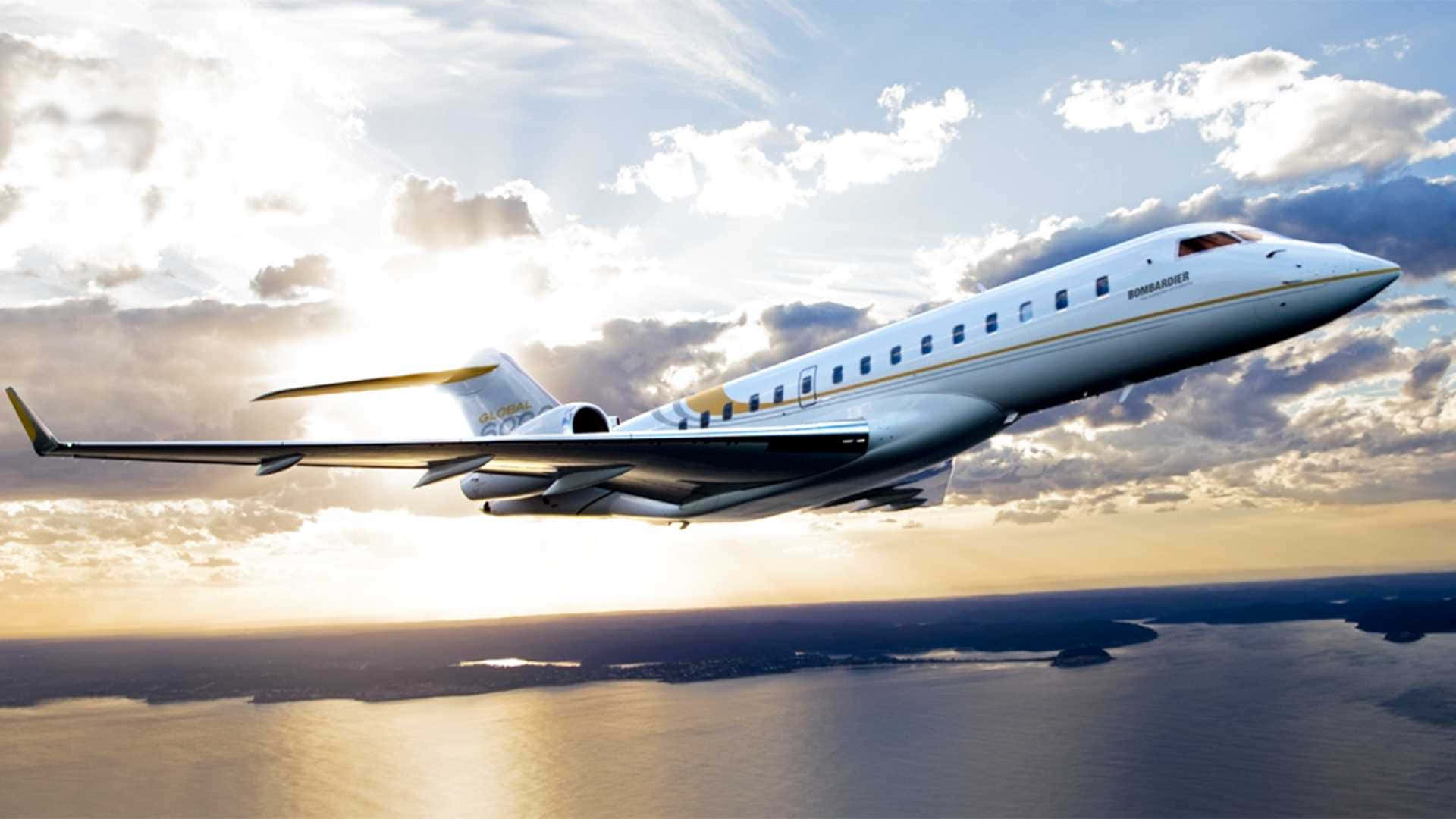 private jet, sleek white, sunlit ocean, Full HD Desktop Wallpaper