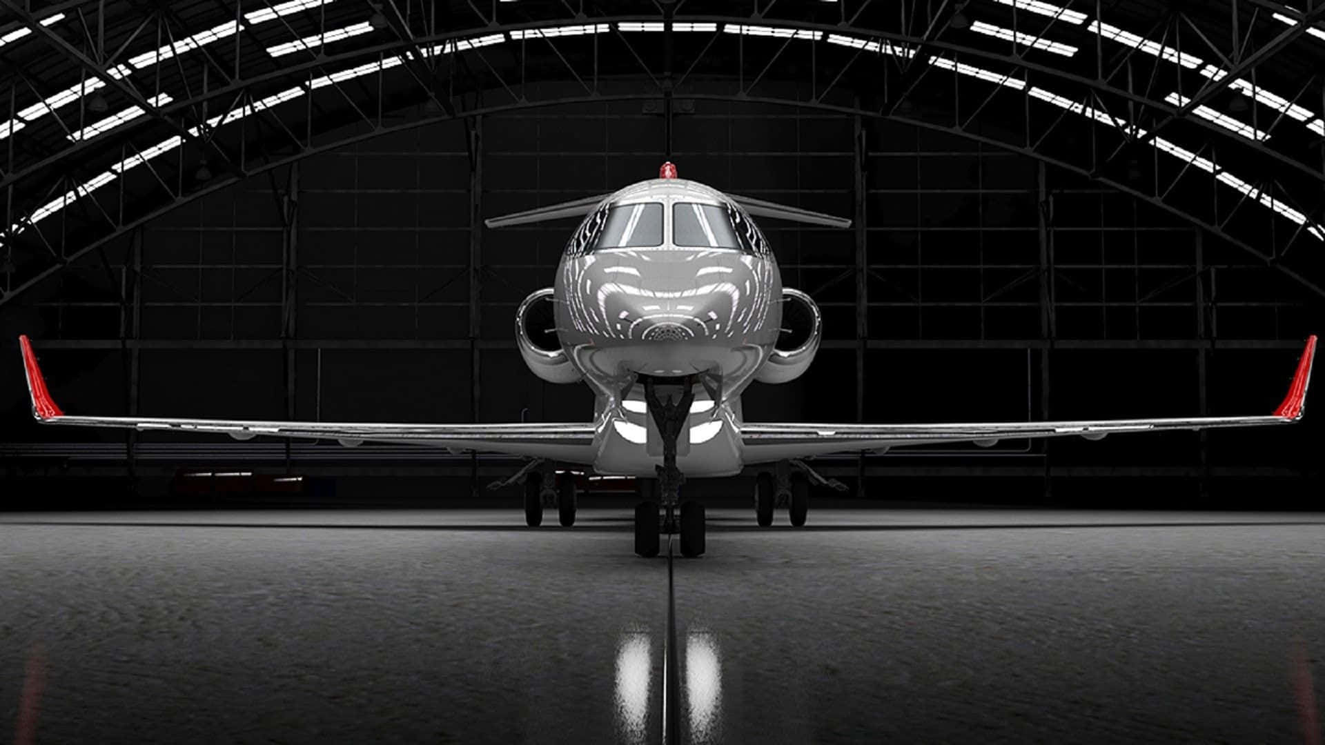 private jet, hangar, silver, Full HD Desktop Wallpaper
