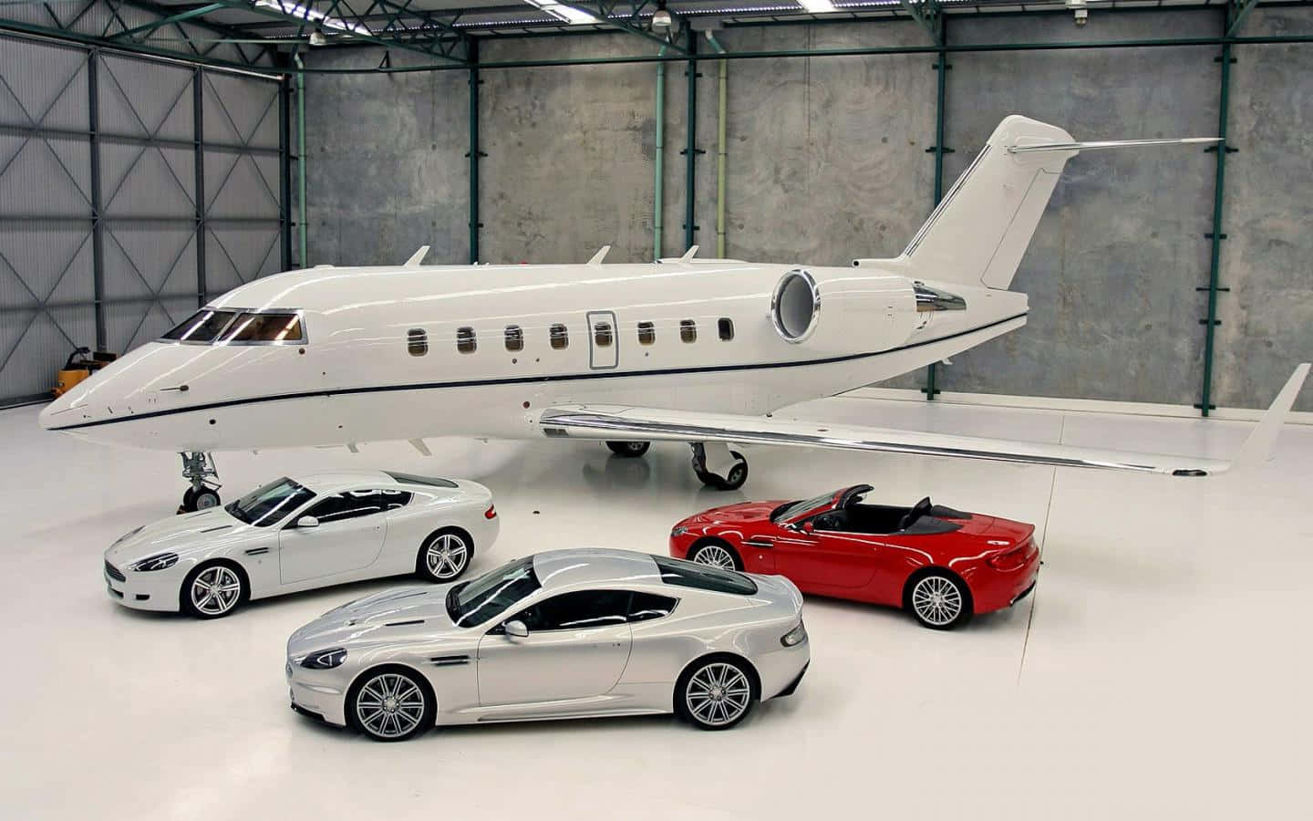 private jet, luxury sports cars, silver, HD Desktop Wallpaper