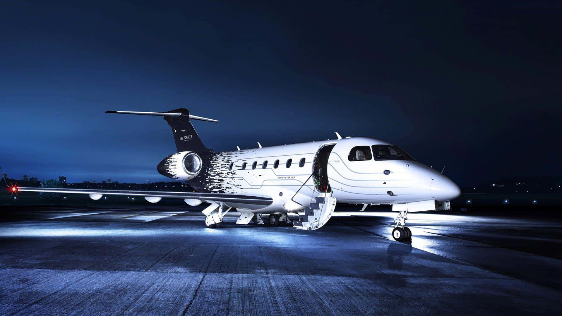 private jet, runway, sleek white, Full HD Desktop Wallpaper