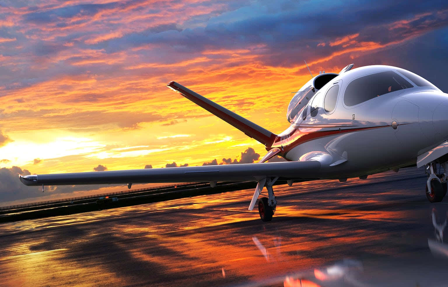 private jet, sunrise, runway, HD Desktop Wallpaper