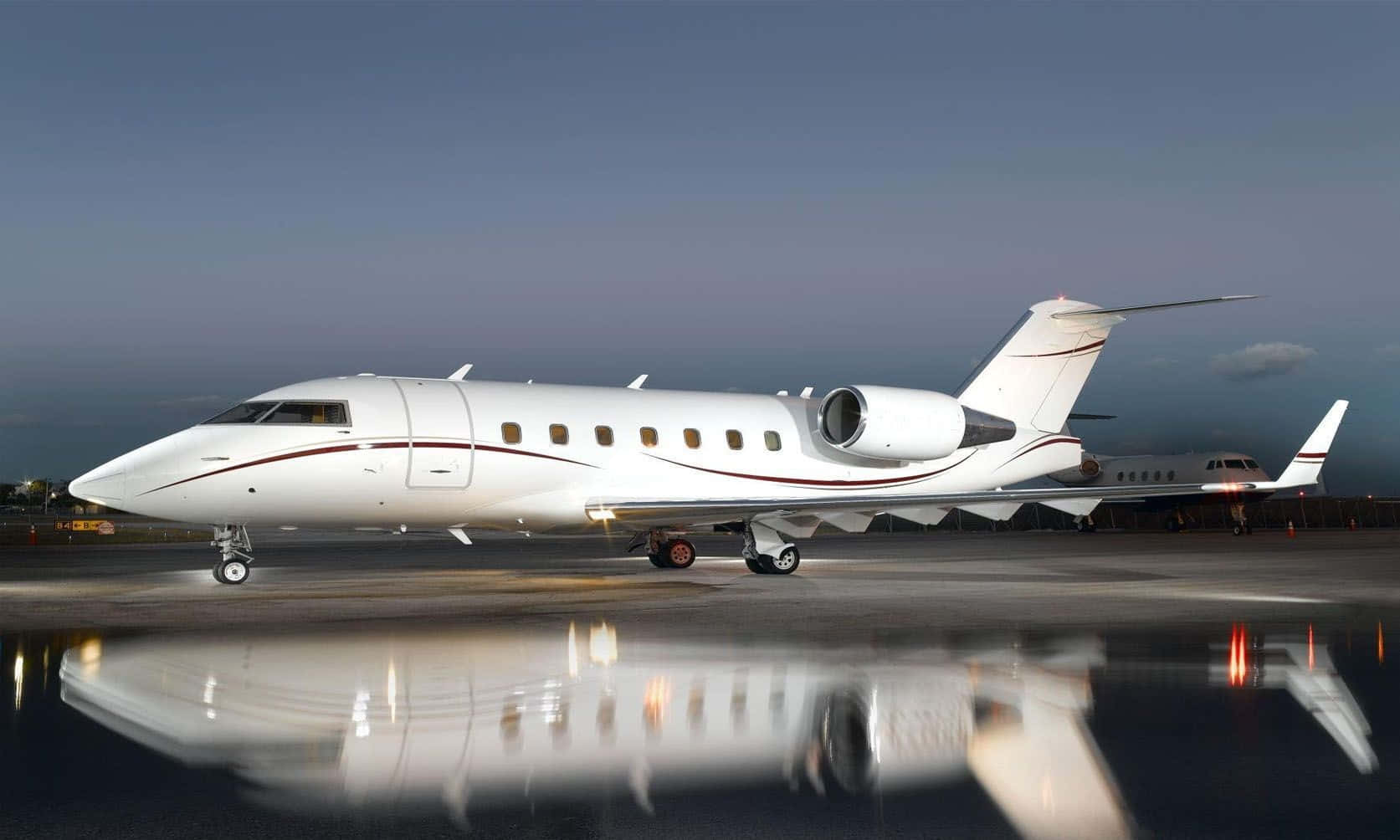 private jet, sleek white, wet tarmac, HD Desktop Wallpaper