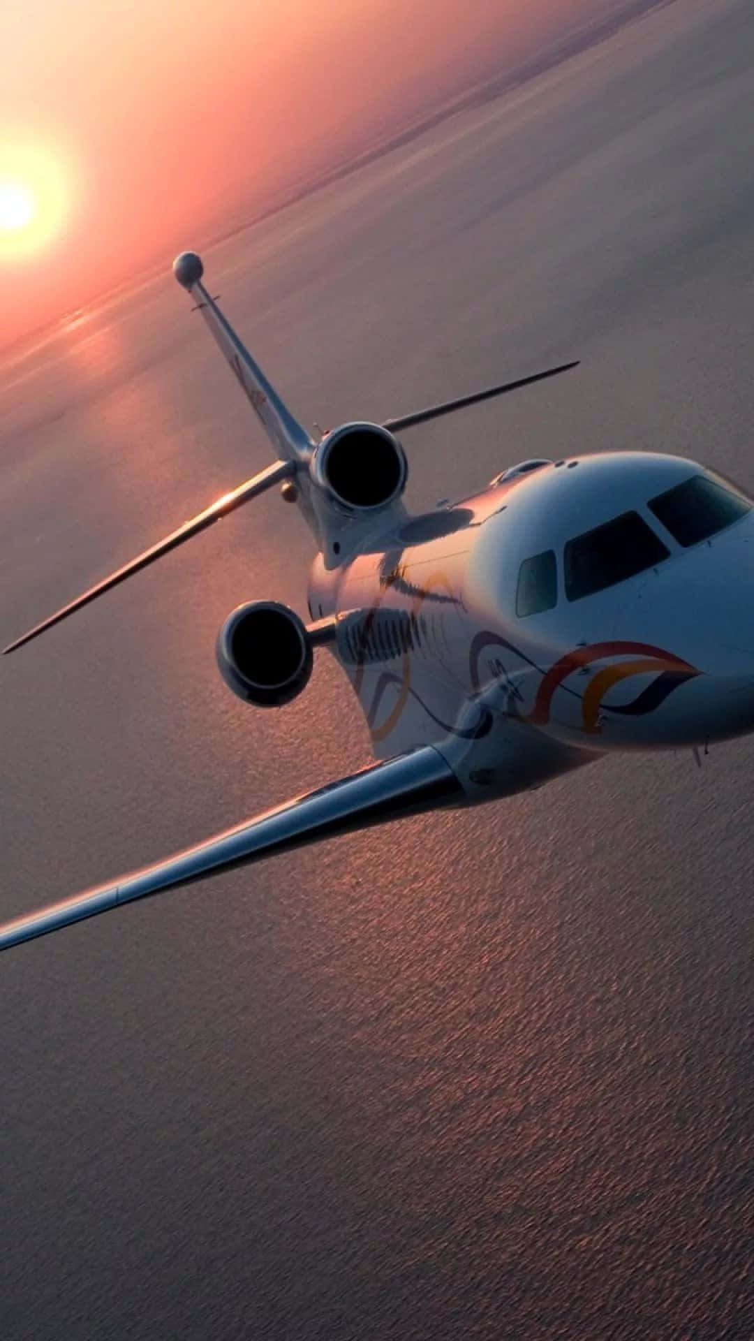 private jet, ocean, sunset, Full HD Phone Wallpaper