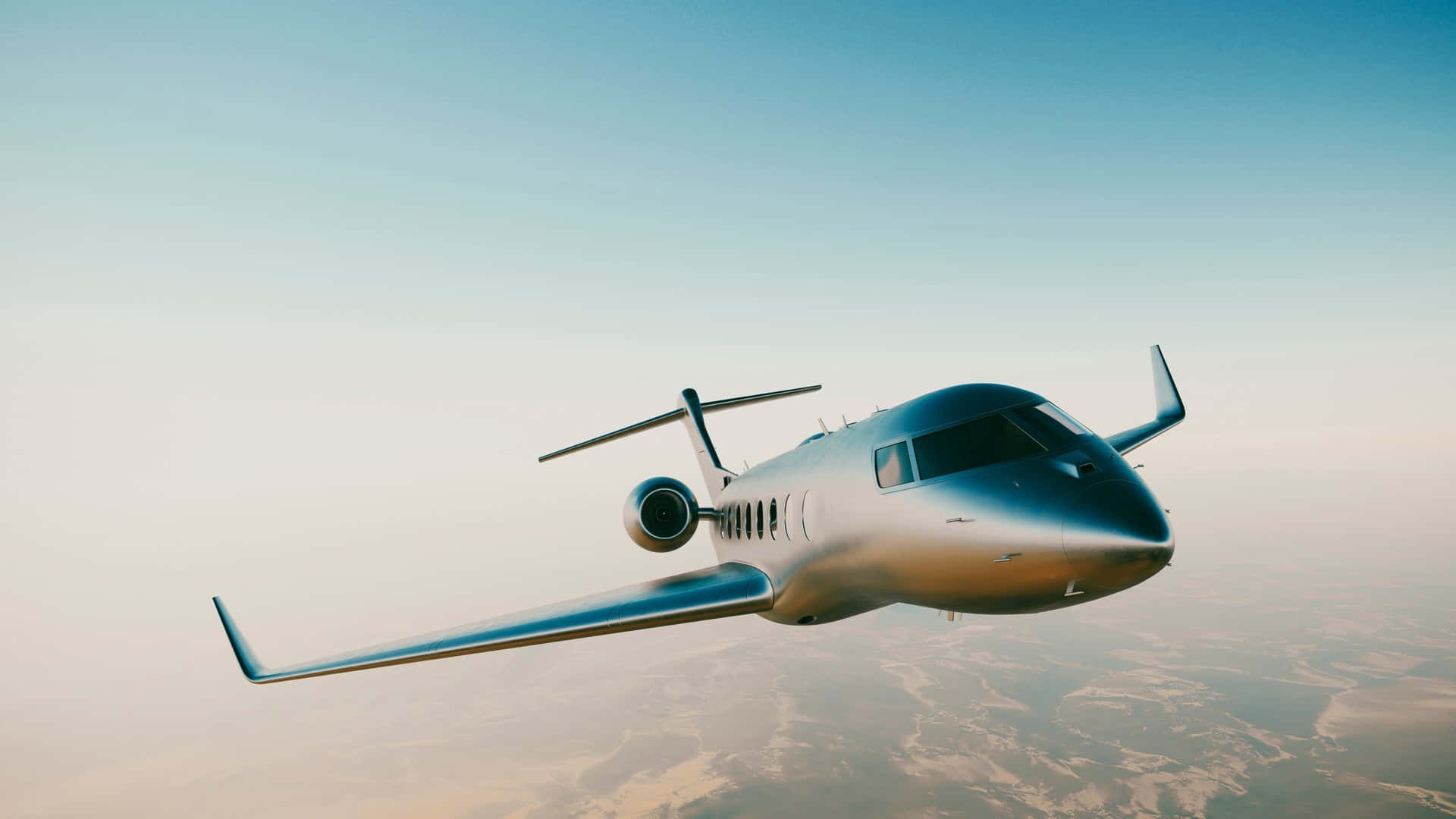private jet, silver, clear blue sky, Full HD Desktop Wallpaper
