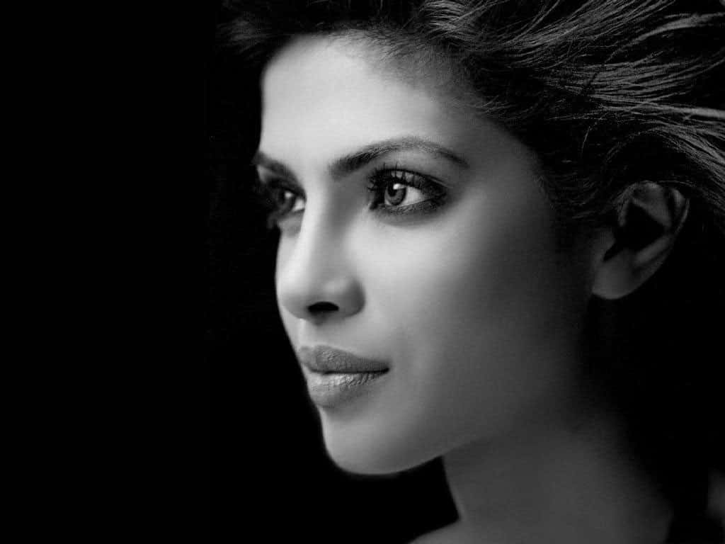 Priyanka Chopra, black and white portrait, profile, SD Desktop Wallpaper