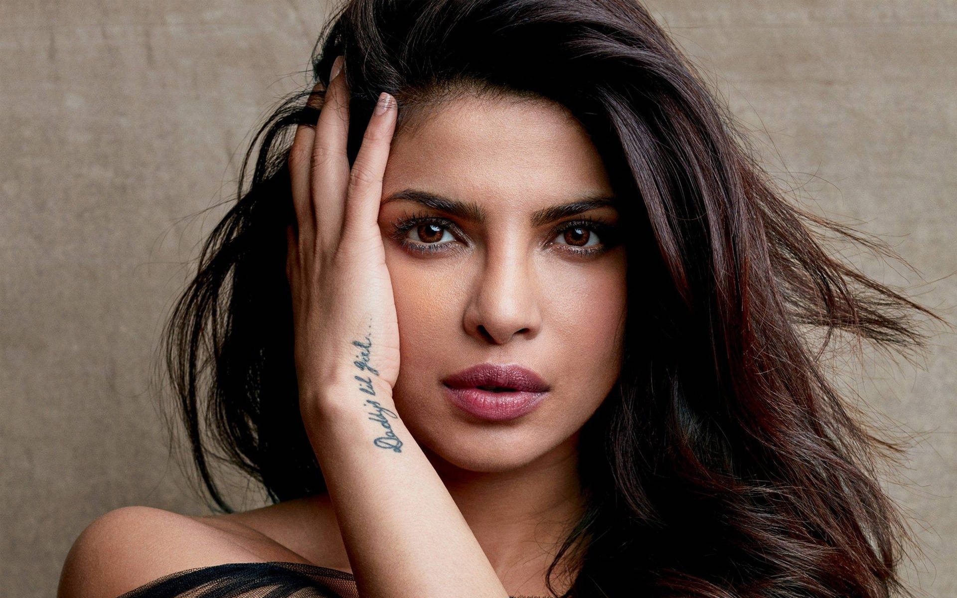 Priyanka Chopra, dark hair, tattoo on her hand, Full HD Desktop Wallpaper