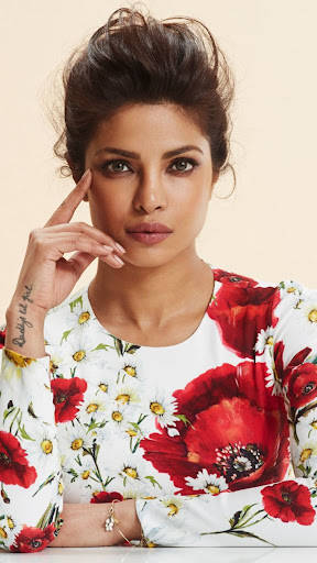 Priyanka Chopra, white blouse, bold red poppies, SD Phone Wallpaper