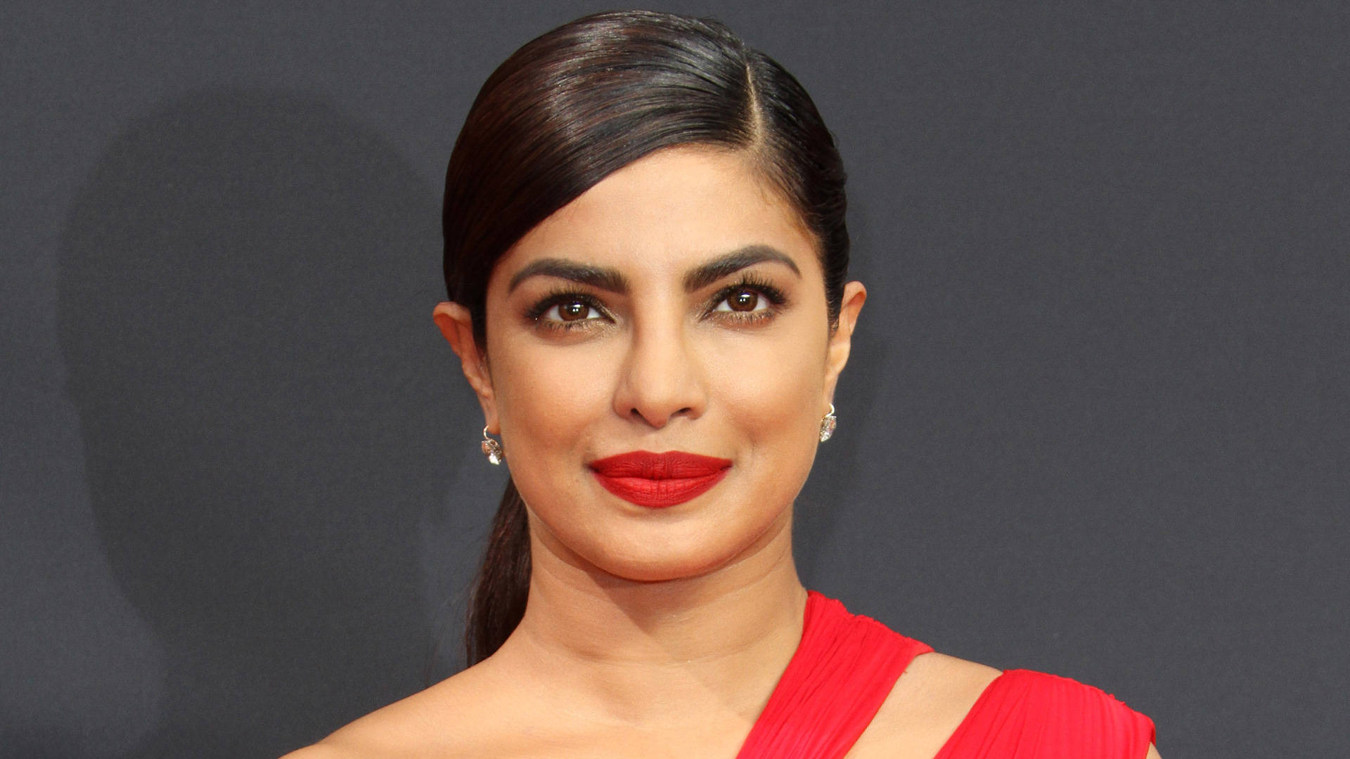 Priyanka Chopra, red lipstick, bold red dress, Full HD Desktop Wallpaper