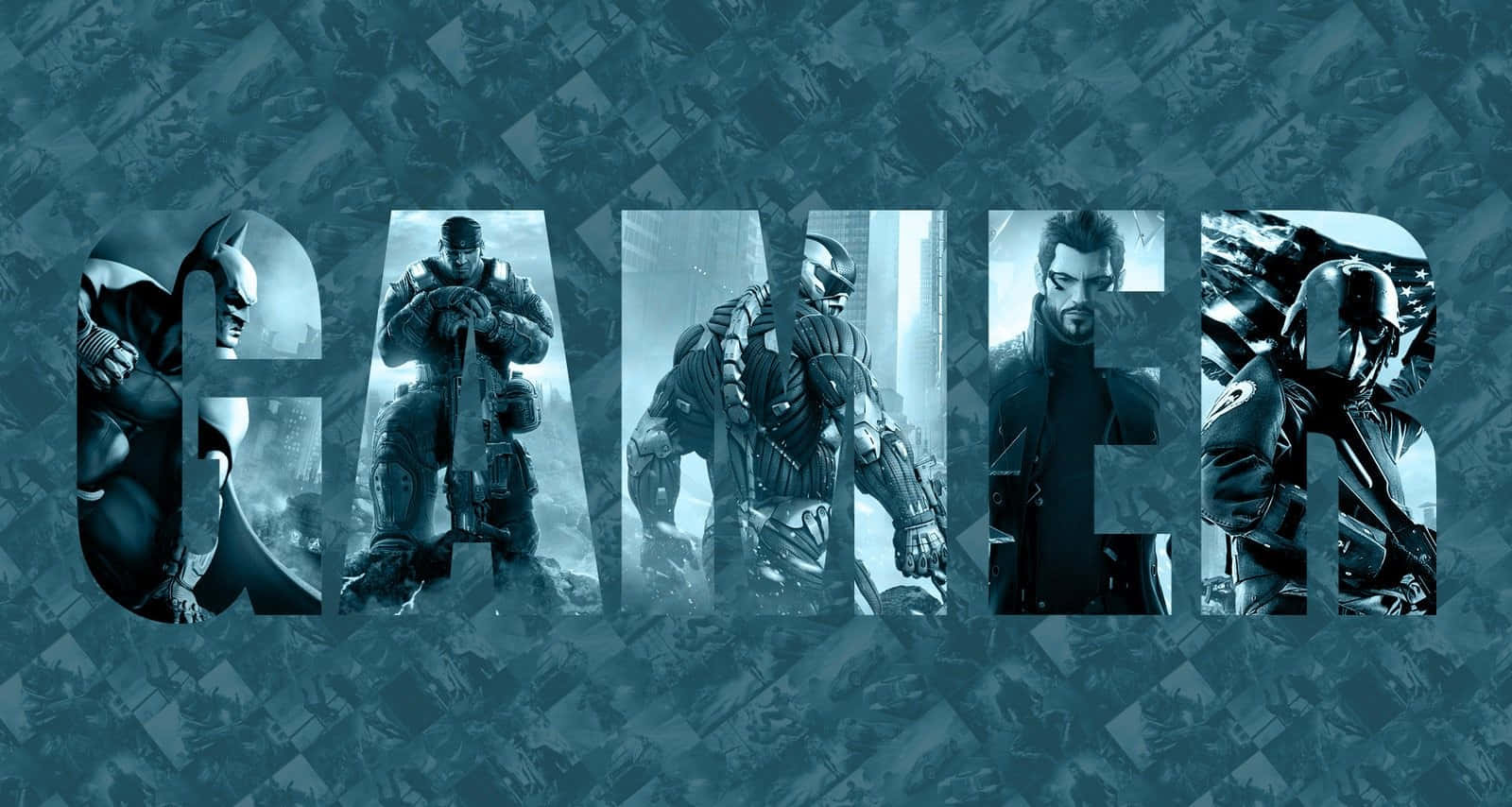 GAMER, video game characters, dark teal, HD Desktop Wallpaper