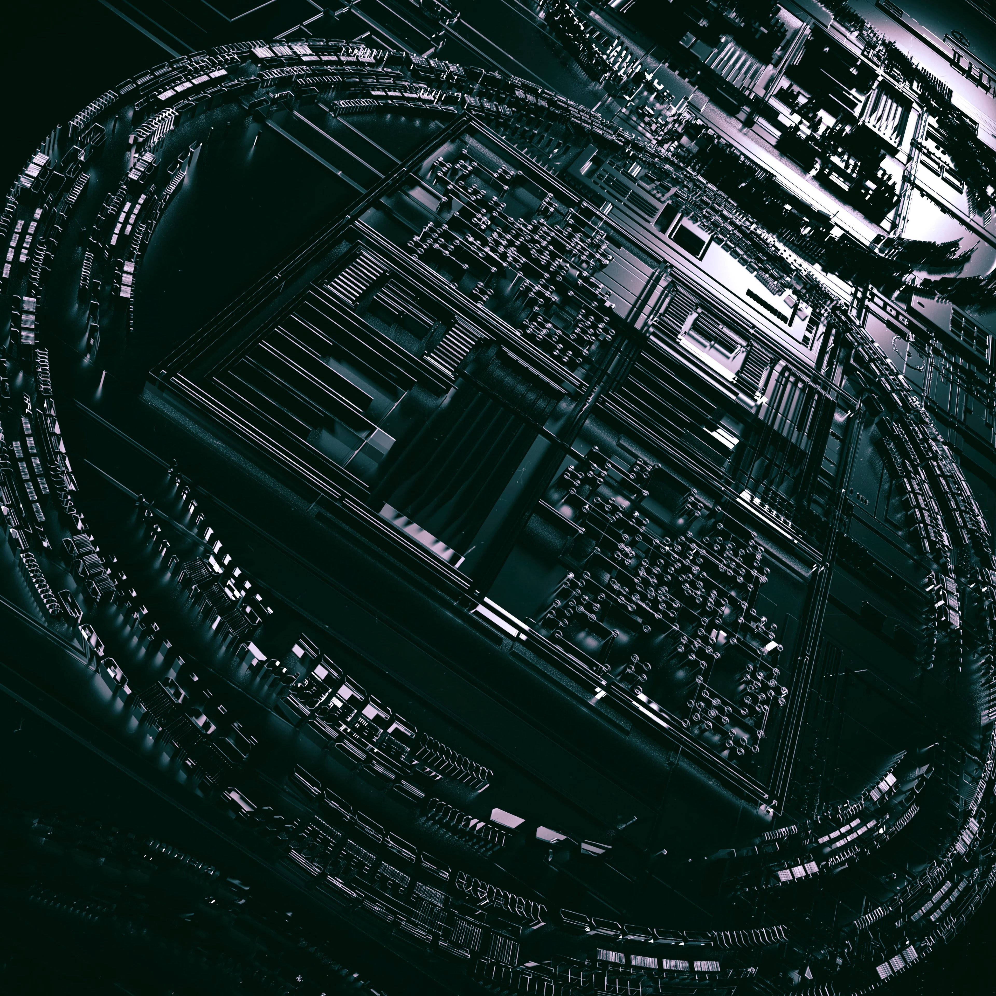 tilt shift processor chip, glowing teal, silver pathways, 4K Desktop Wallpaper