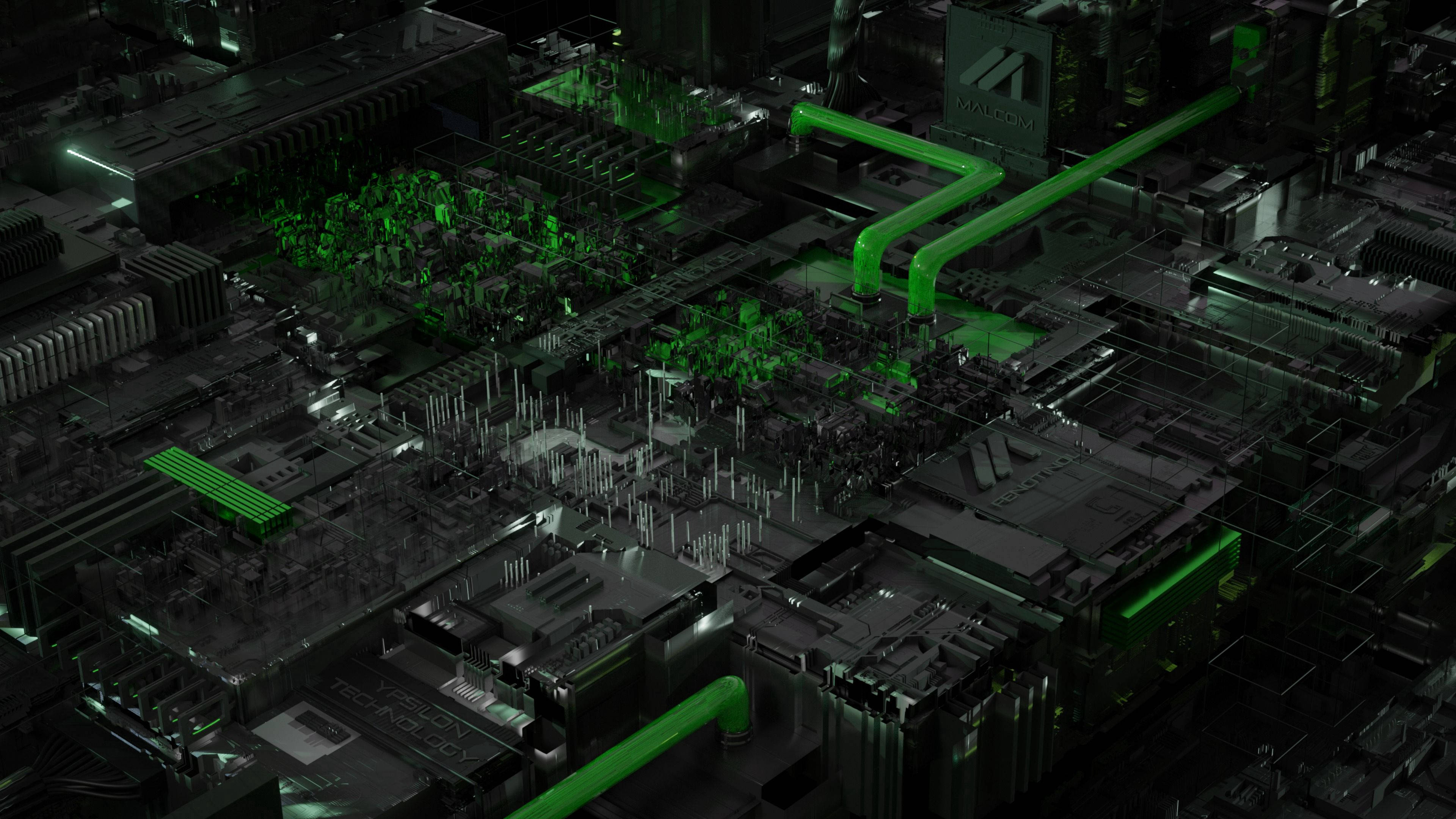 Processor Chip, Acid Green, circuit board, 4K Desktop Wallpaper