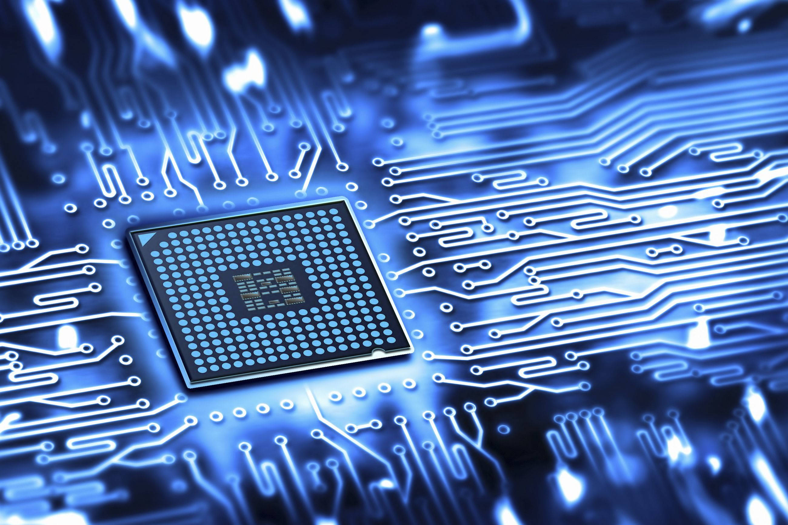microchip, circuit board, illuminated pathways, 2K Desktop Wallpaper