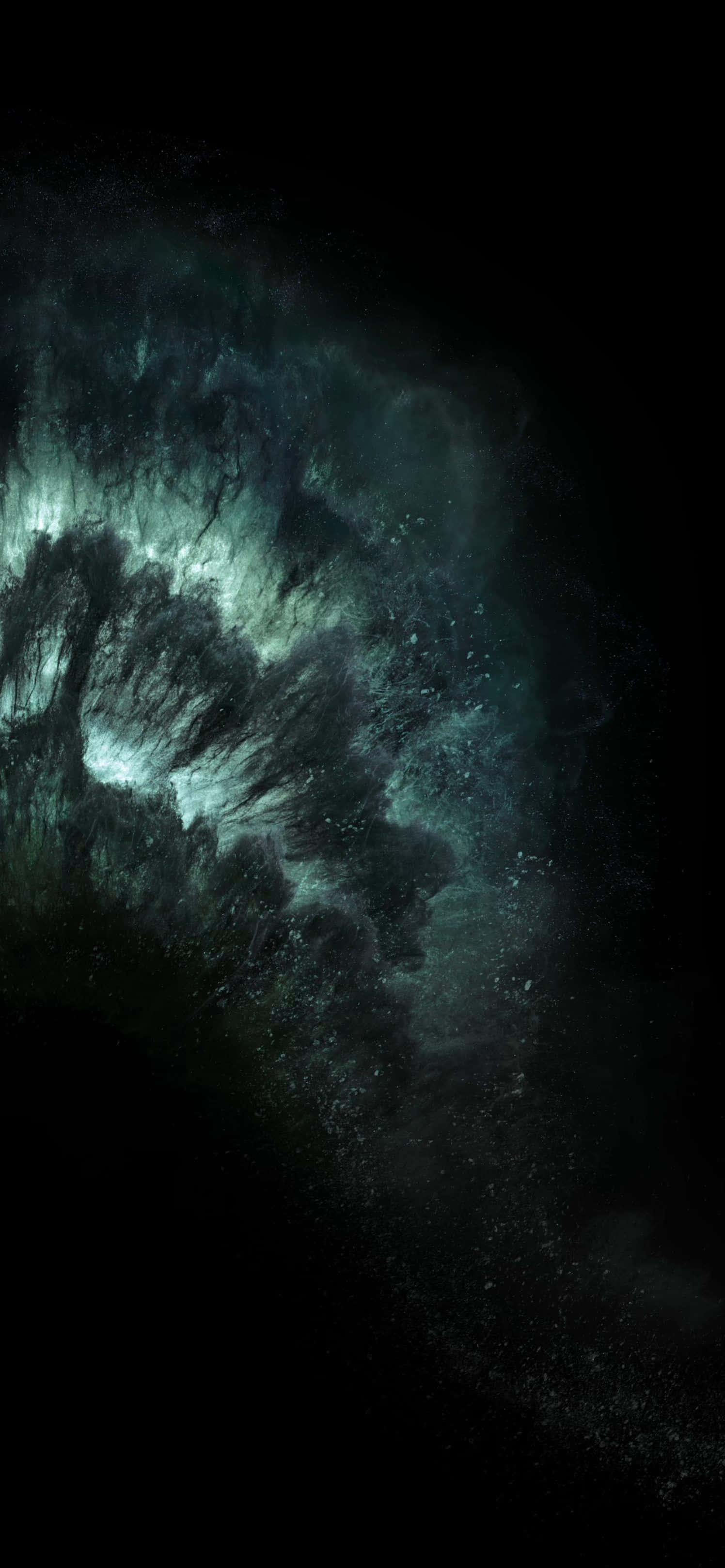 iPhone, cosmic nebula, deep teal, 2K Phone Wallpaper