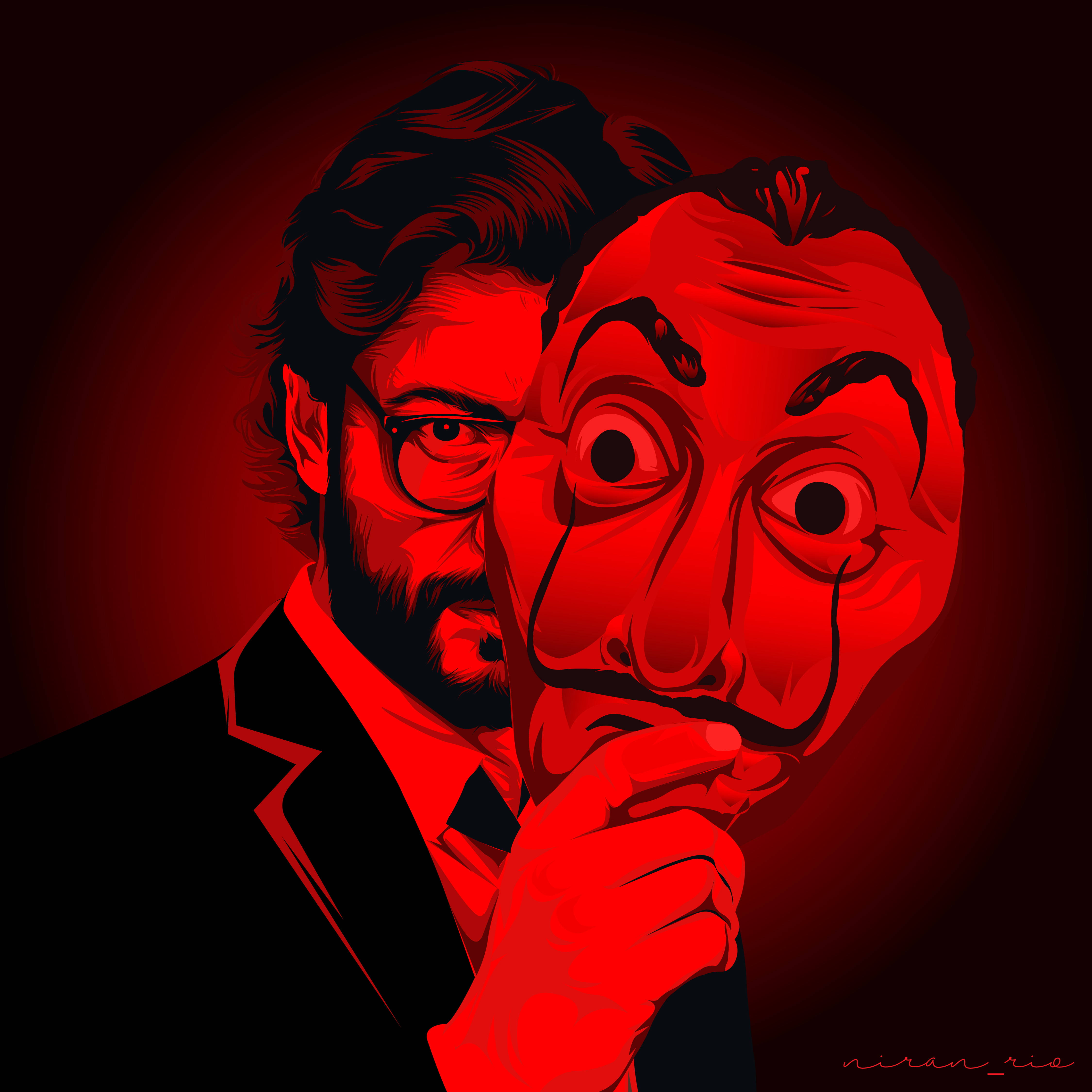 Professor Money Heist, red Dalí mask, suit, 4K Desktop Wallpaper