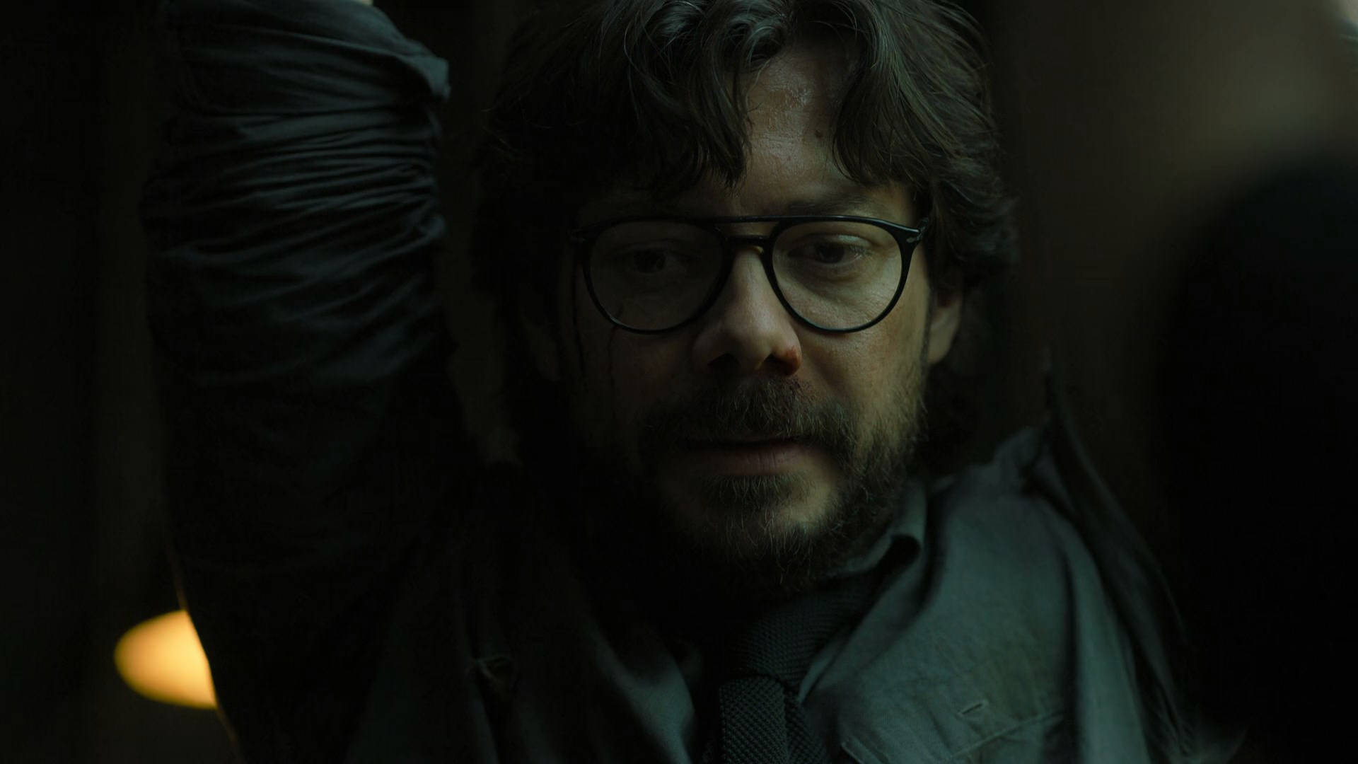 Professor money heist, glasses, beard, Full HD Desktop Wallpaper