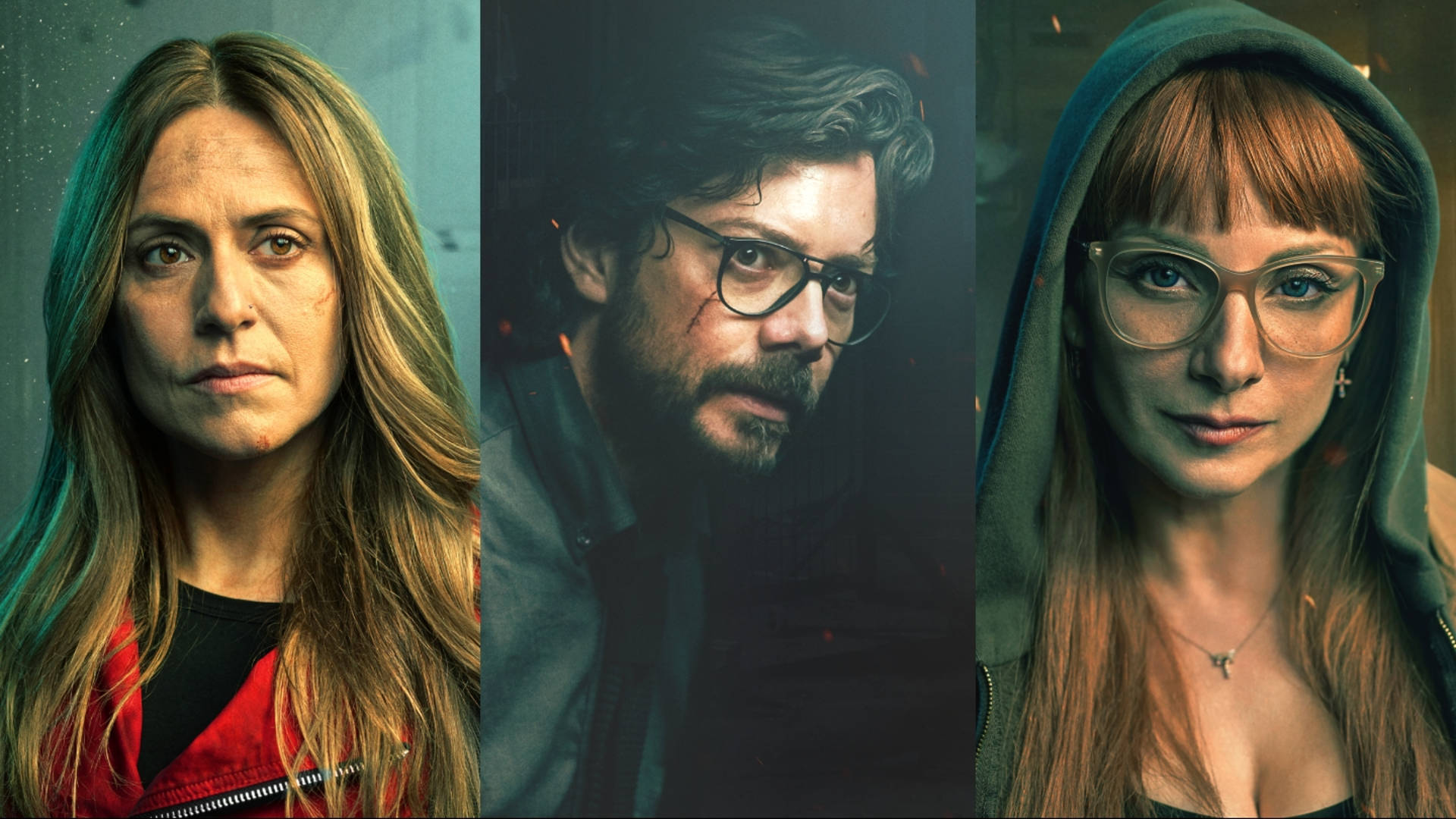Professor Money Heist, love triangle, glasses, Full HD Desktop Wallpaper