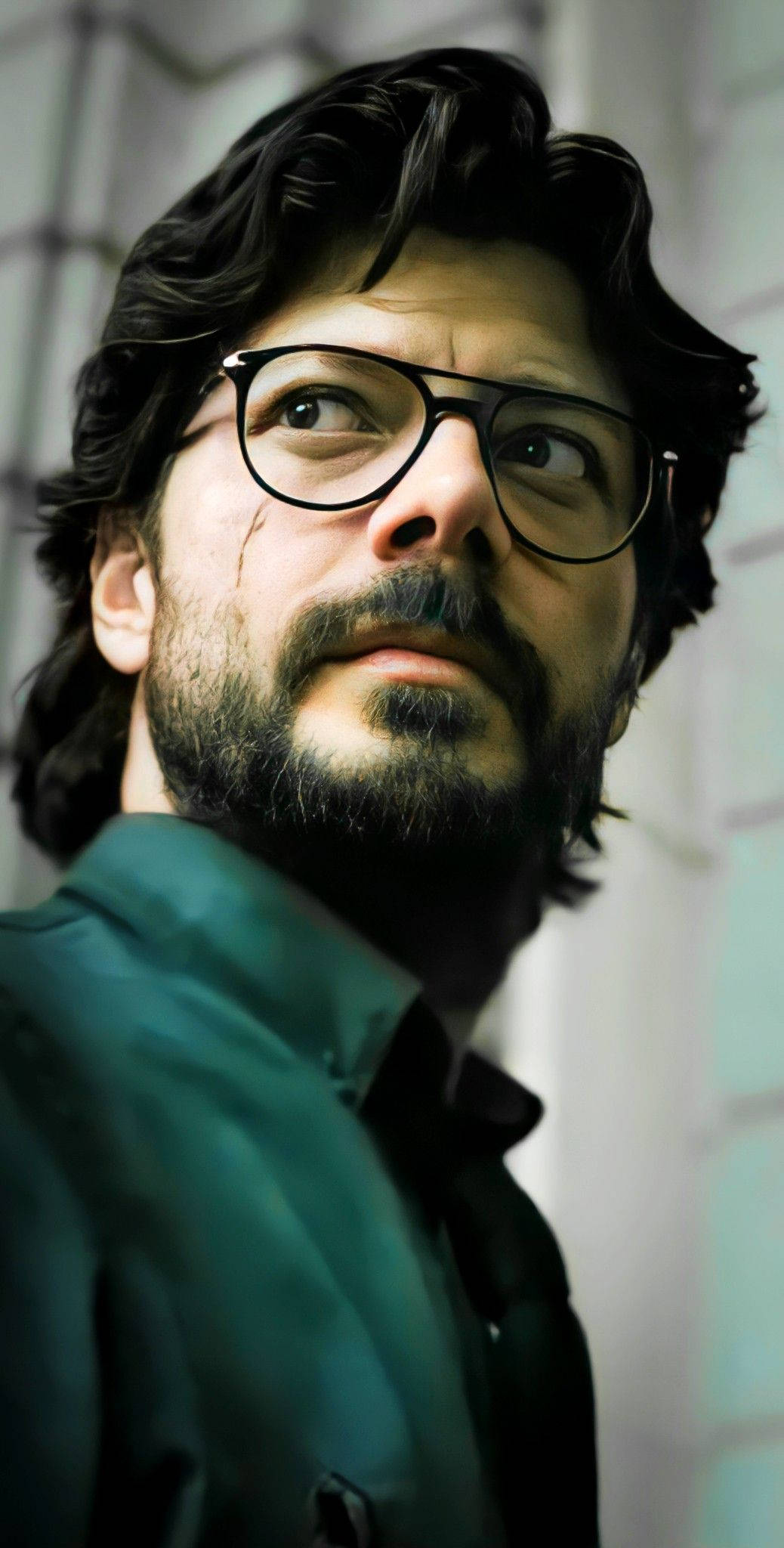 Professor Money Heist, dark curly hair, glasses, Full HD Phone Wallpaper