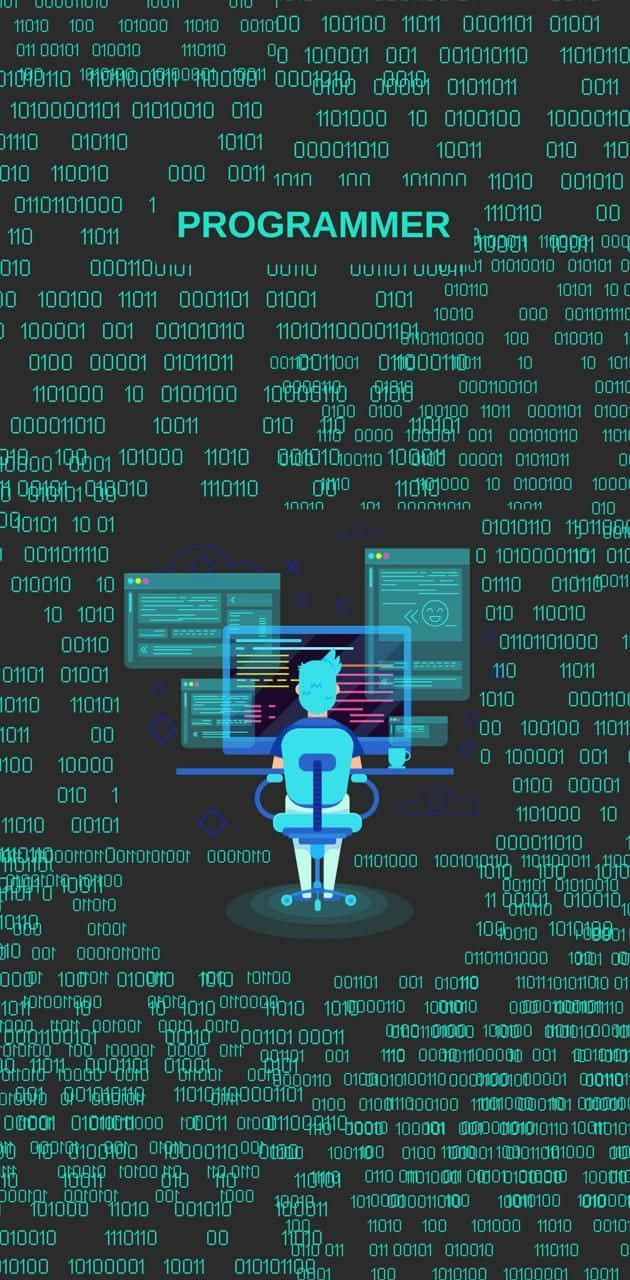 programmer, glowing desk, floating binary code, HD Phone Wallpaper
