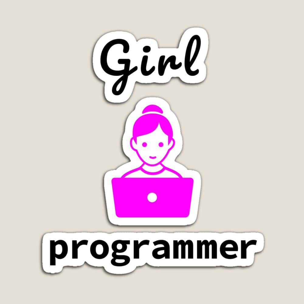 girl programmer, laptop, pink illustrated sticker, SD Desktop Wallpaper