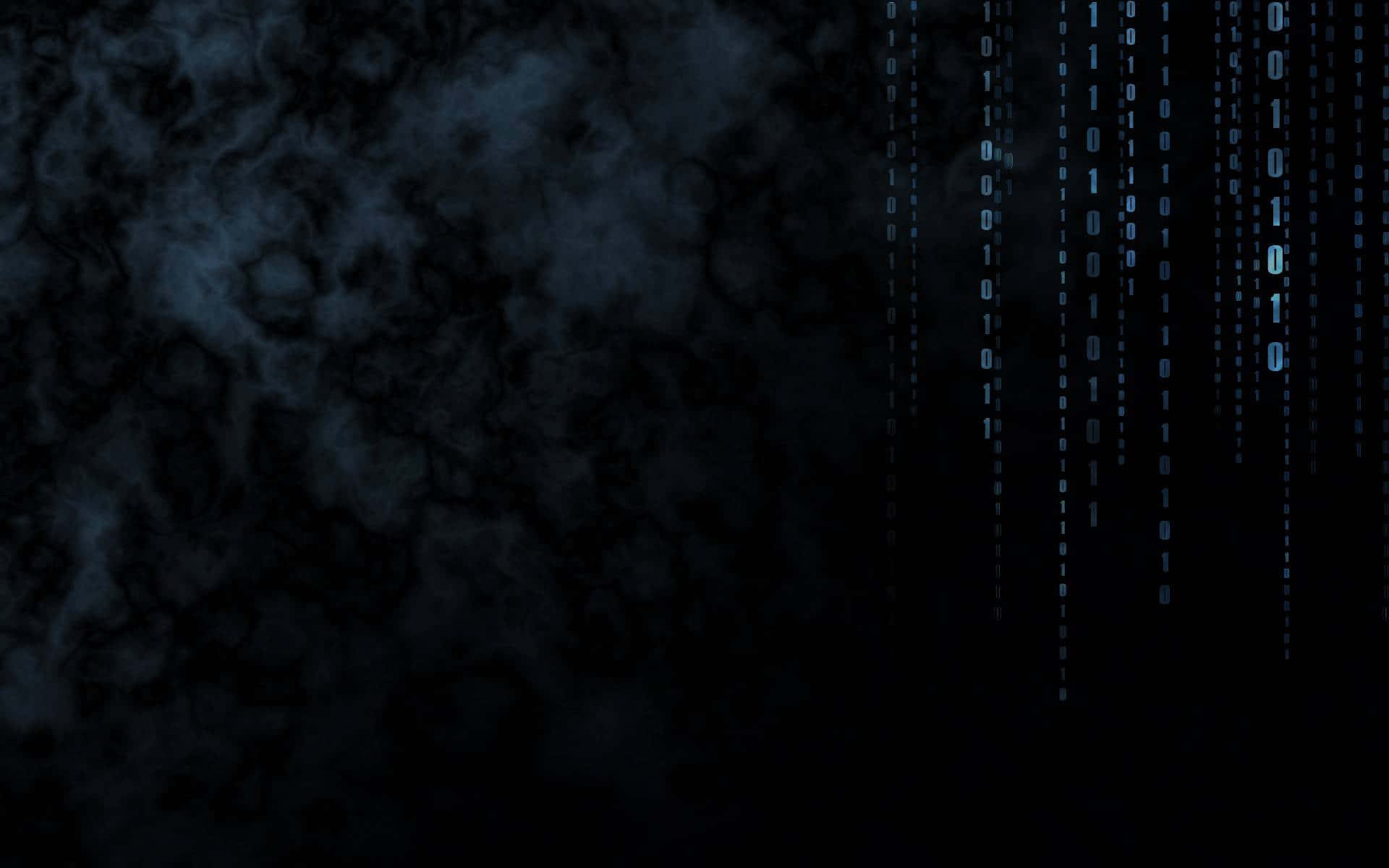 glowing blue binary code, dark smoky background, digital rain, Full HD Desktop Wallpaper