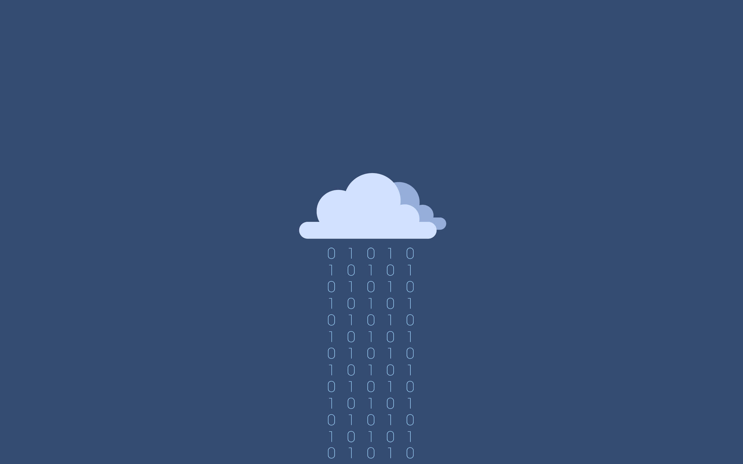 minimalist cloud icon, binary code, solid blue background, 2K Desktop Wallpaper