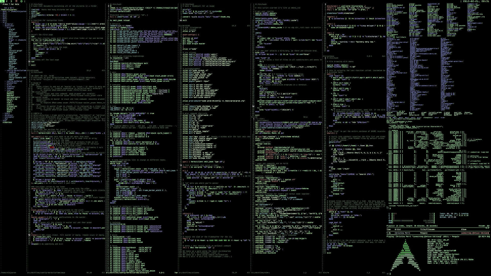 Programming HD, cascading colorful terminal code, green Atrium logo, Full HD Desktop Wallpaper