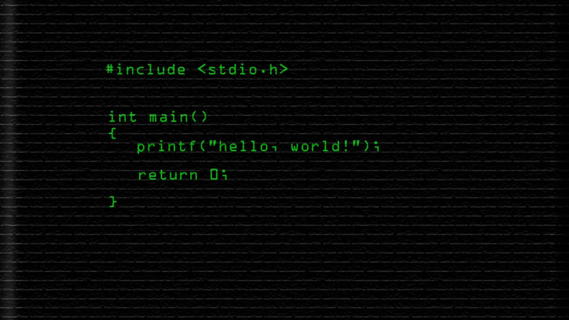 hello world, C code, green glowing, Full HD Desktop Wallpaper