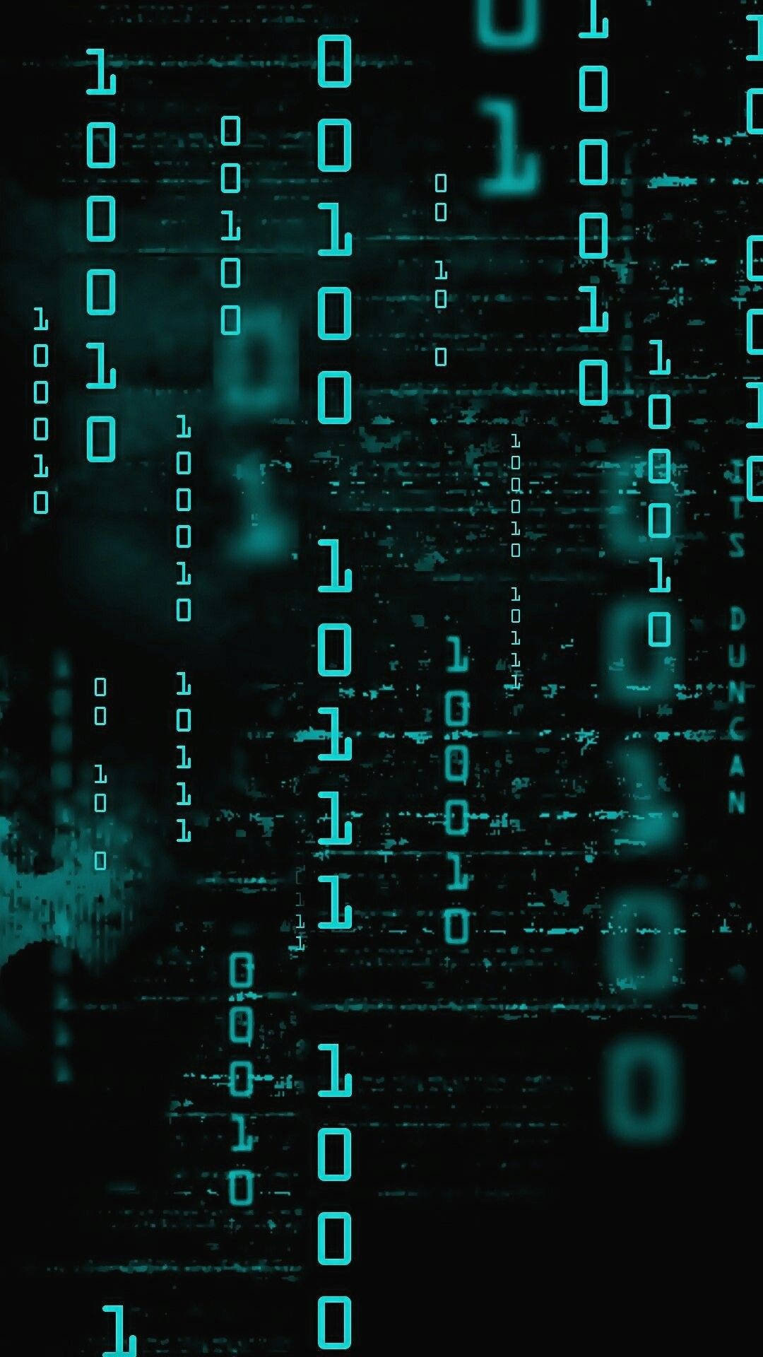 Programming iPhone, glowing cyan binary code, dark digital background, Full HD Phone Wallpaper