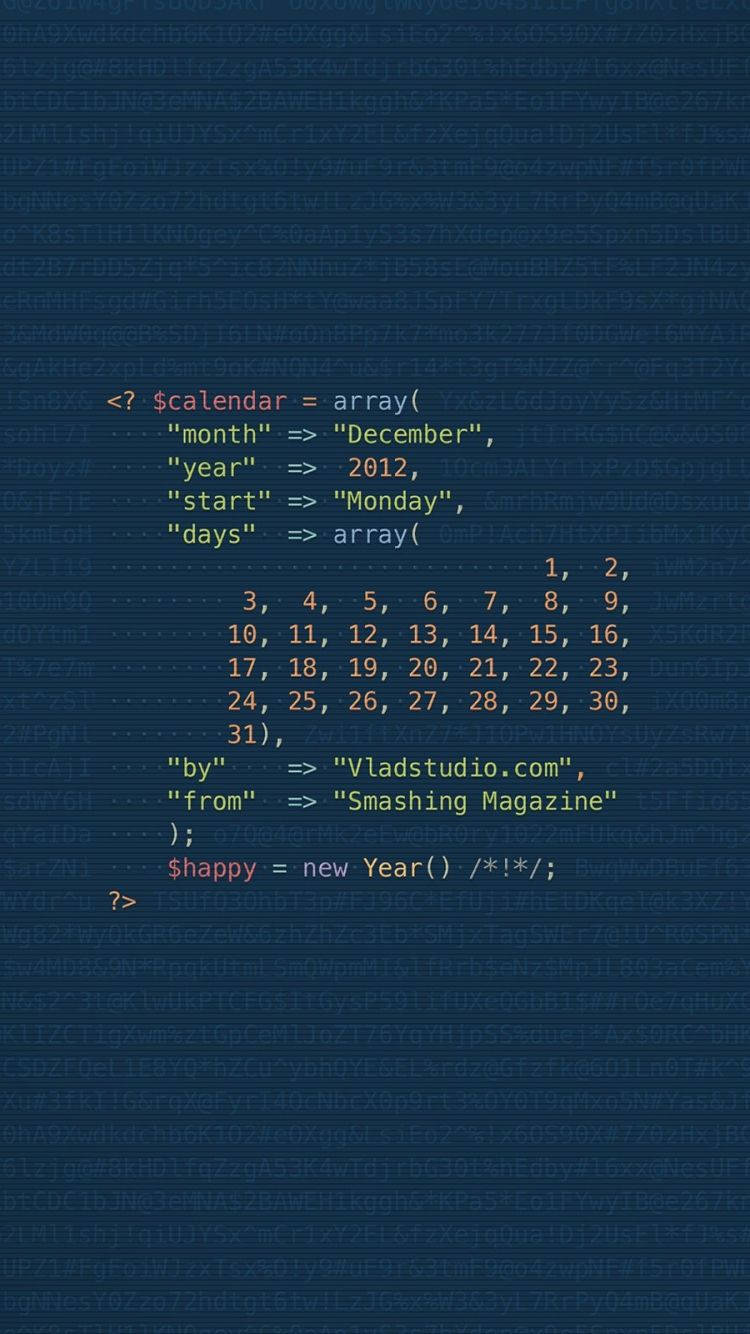 Programming iPhone, PHP code, December 2012 calendar, HD Phone Wallpaper